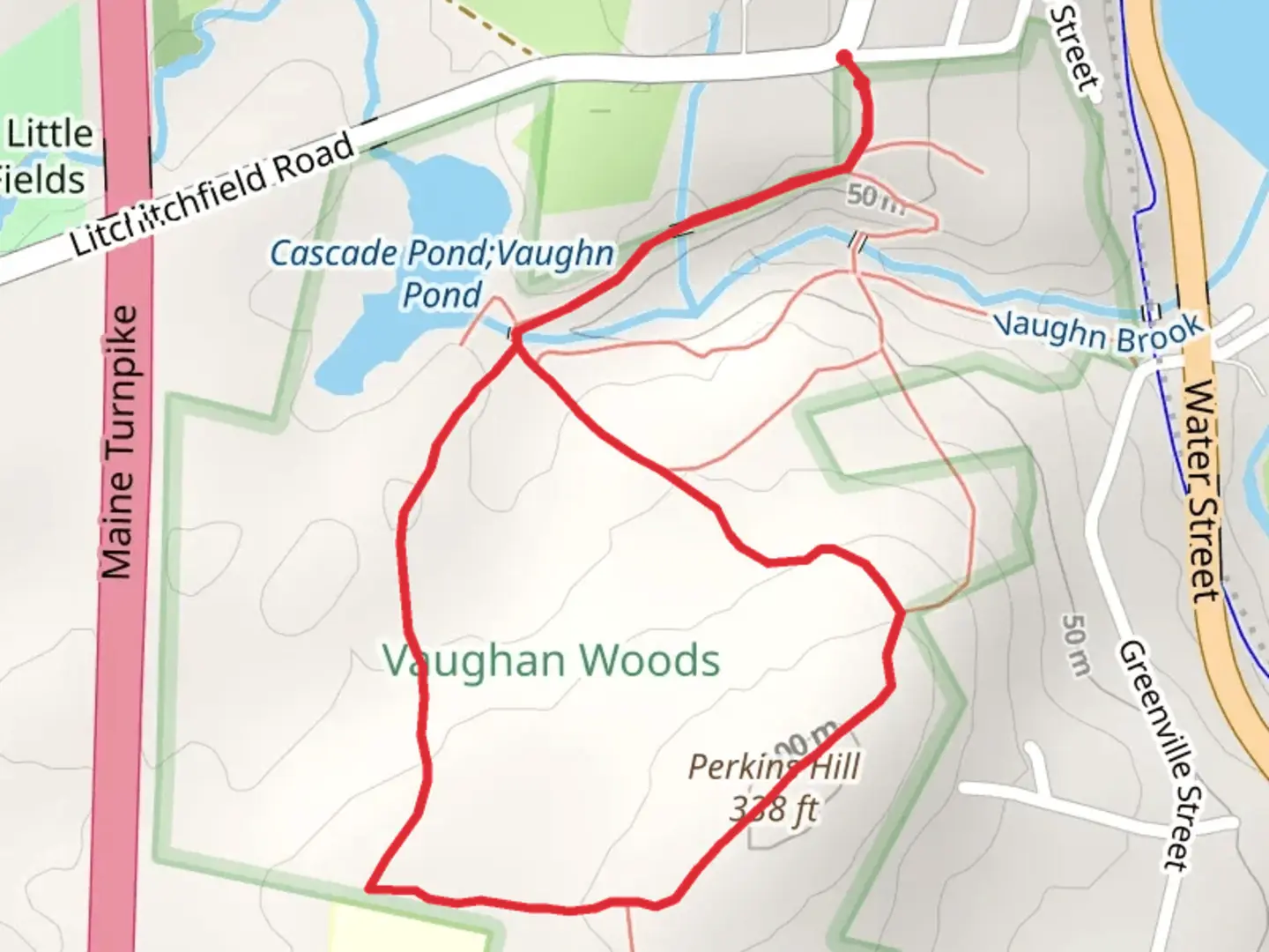 An image depicting the trail Perkins Hills and Cascade Pond Loop and its surrounding area.