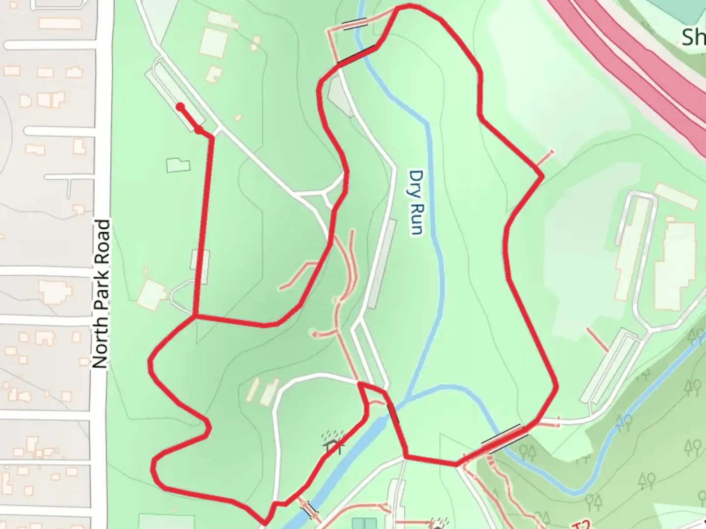 An image depicting the trail Laura Bradley Park Loop and its surrounding area.