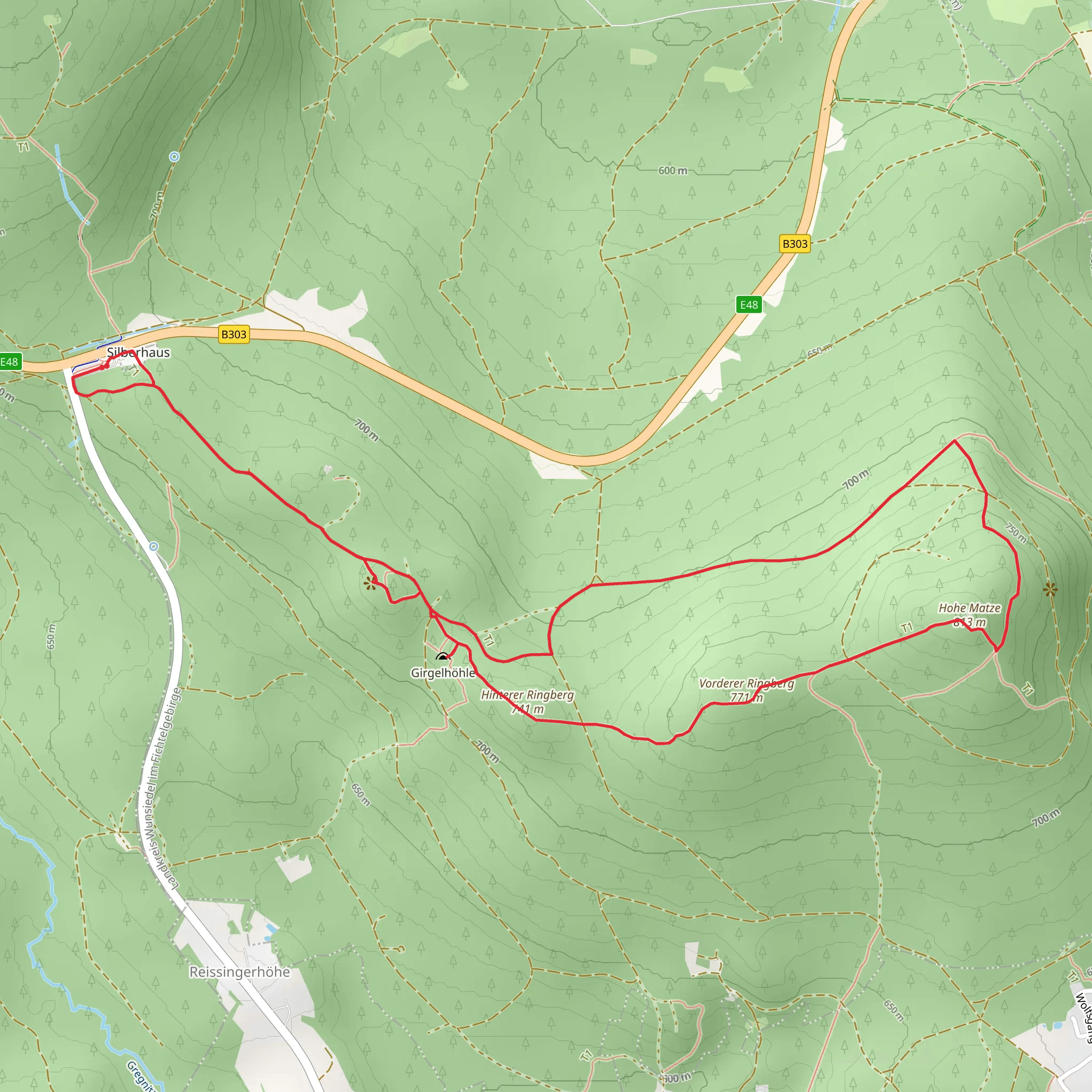 Prinzenfelsen, Girgelhoehle and Vorderer Ringberg via Hoehenweg mobile static map