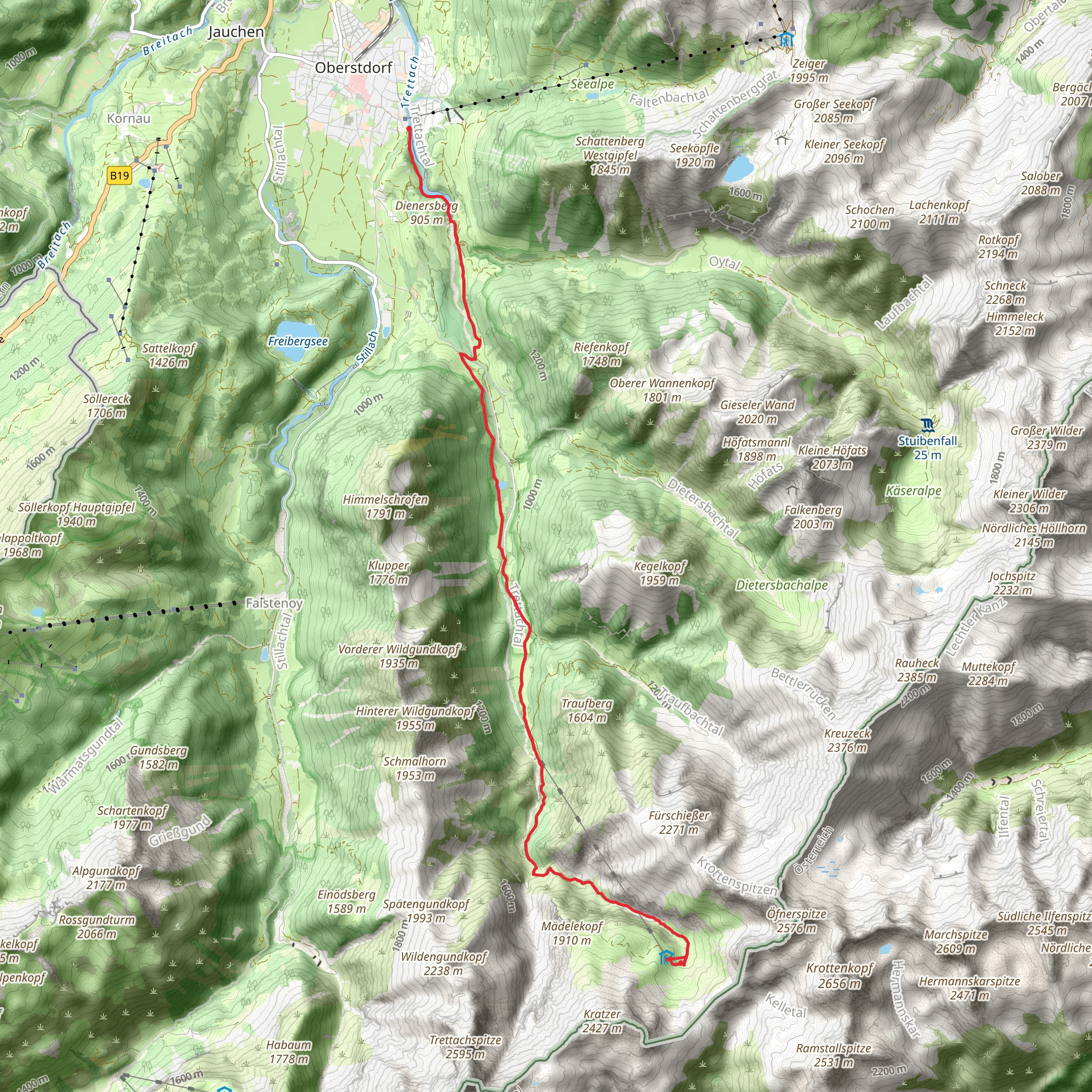 Kemptner Hütte to Muehlenbruecke Via Alpina Yellow and Red Trail mobile static map