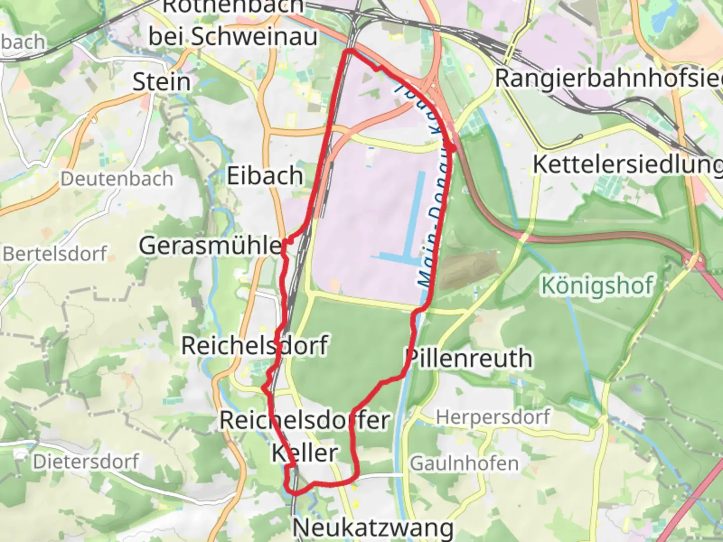 An image depicting the trail Weiherhaus Loop and its surrounding area.
