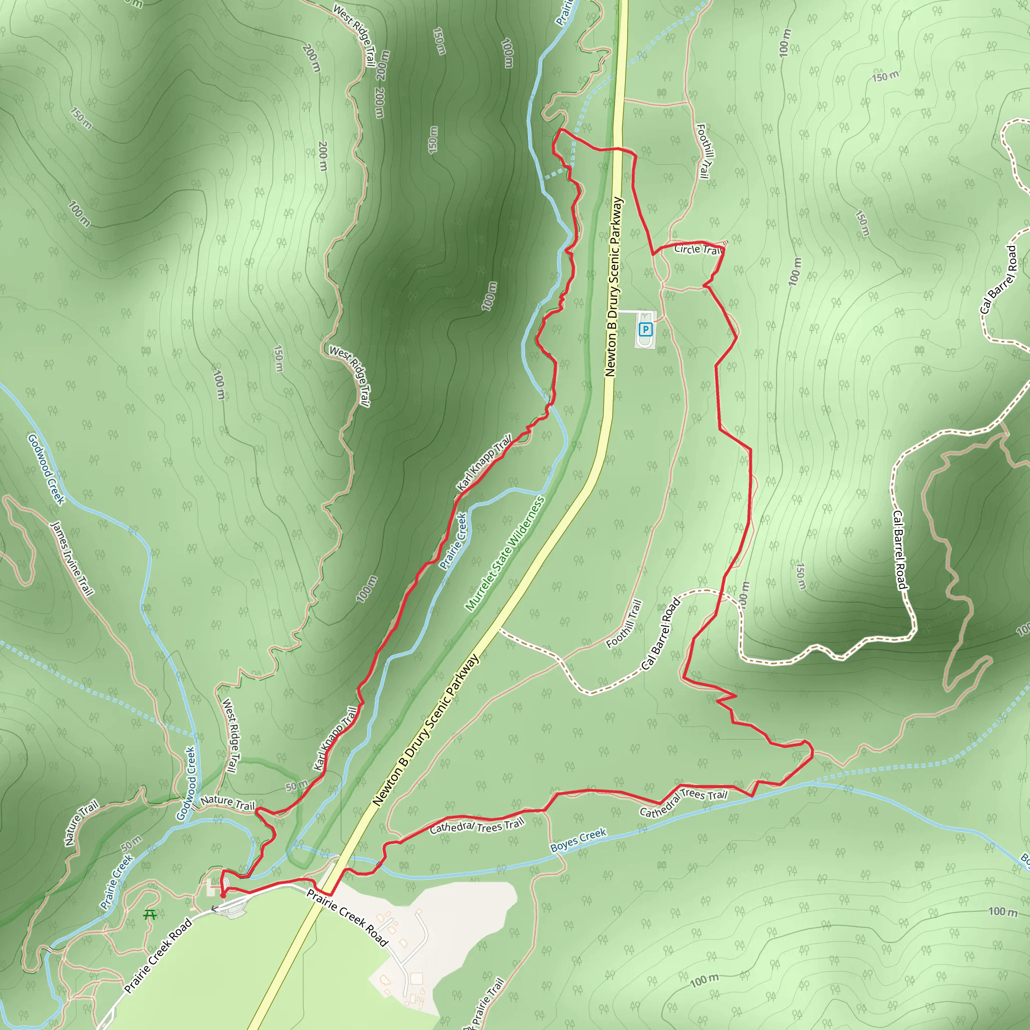 Karl Knapp Trail and Cathedral Tree Loop Trail mobile static map