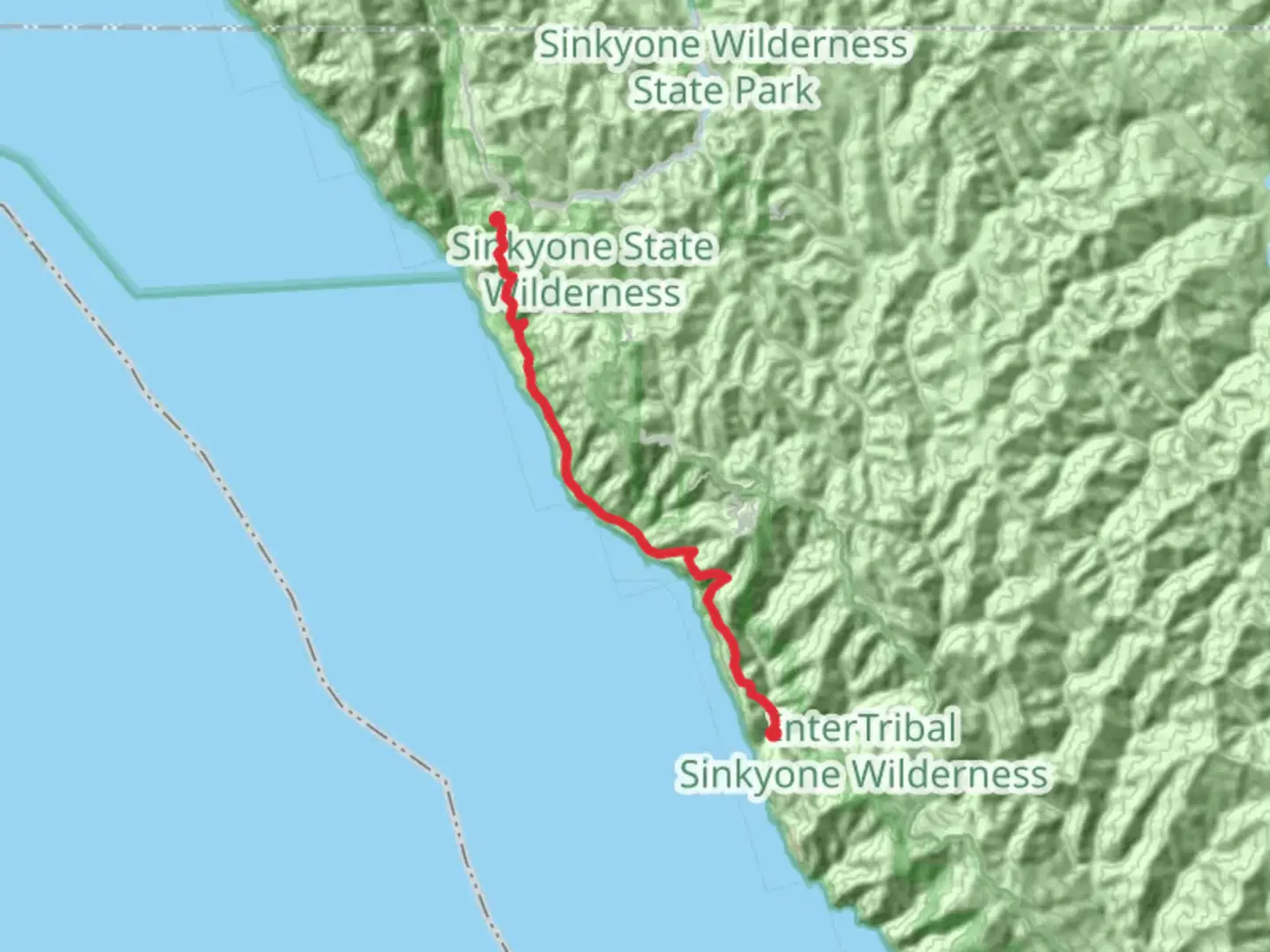 An image depicting the trail Lost Coast Trail from Four Corners and its surrounding area.