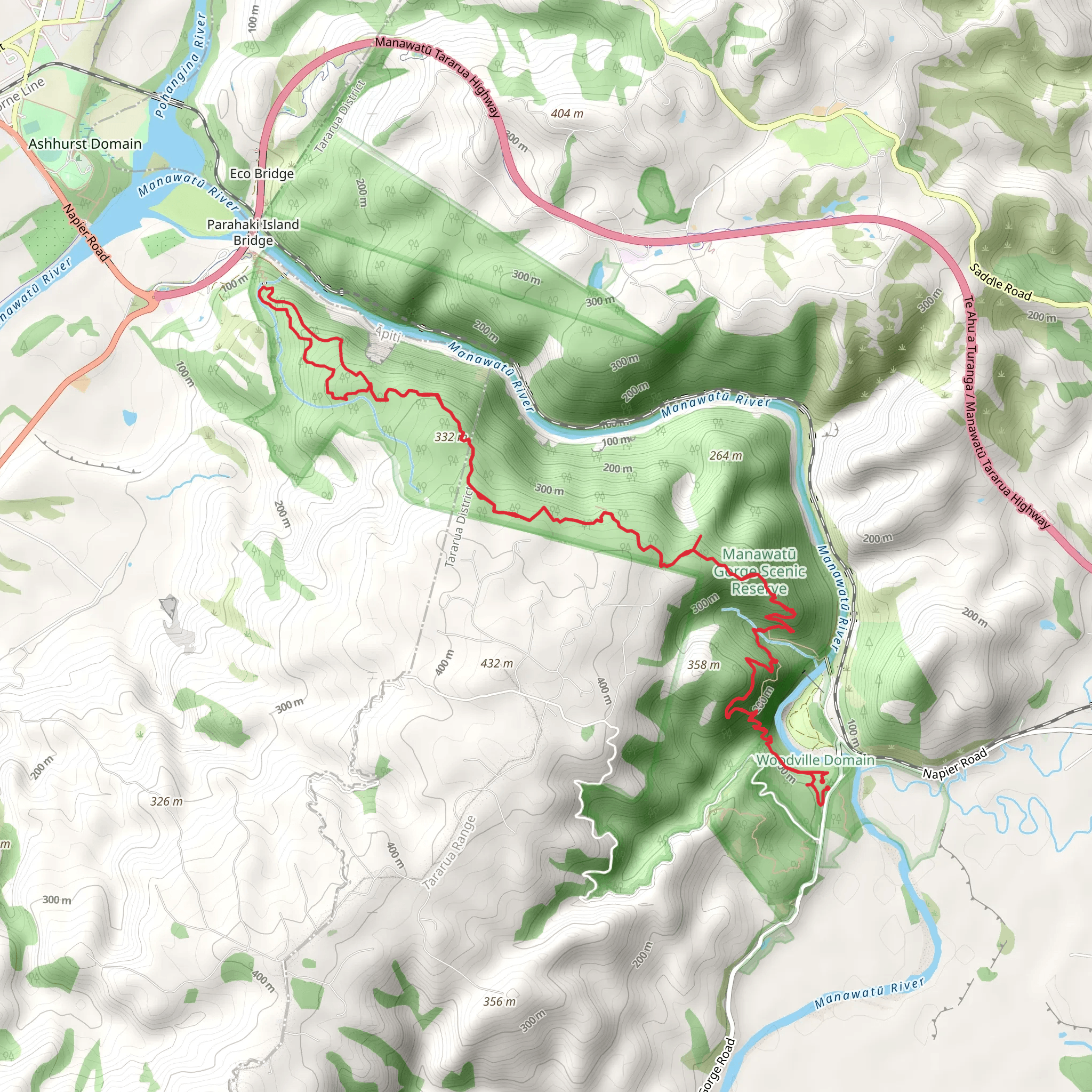Manawatu Gorge Track via Big Totara Tree mobile static map