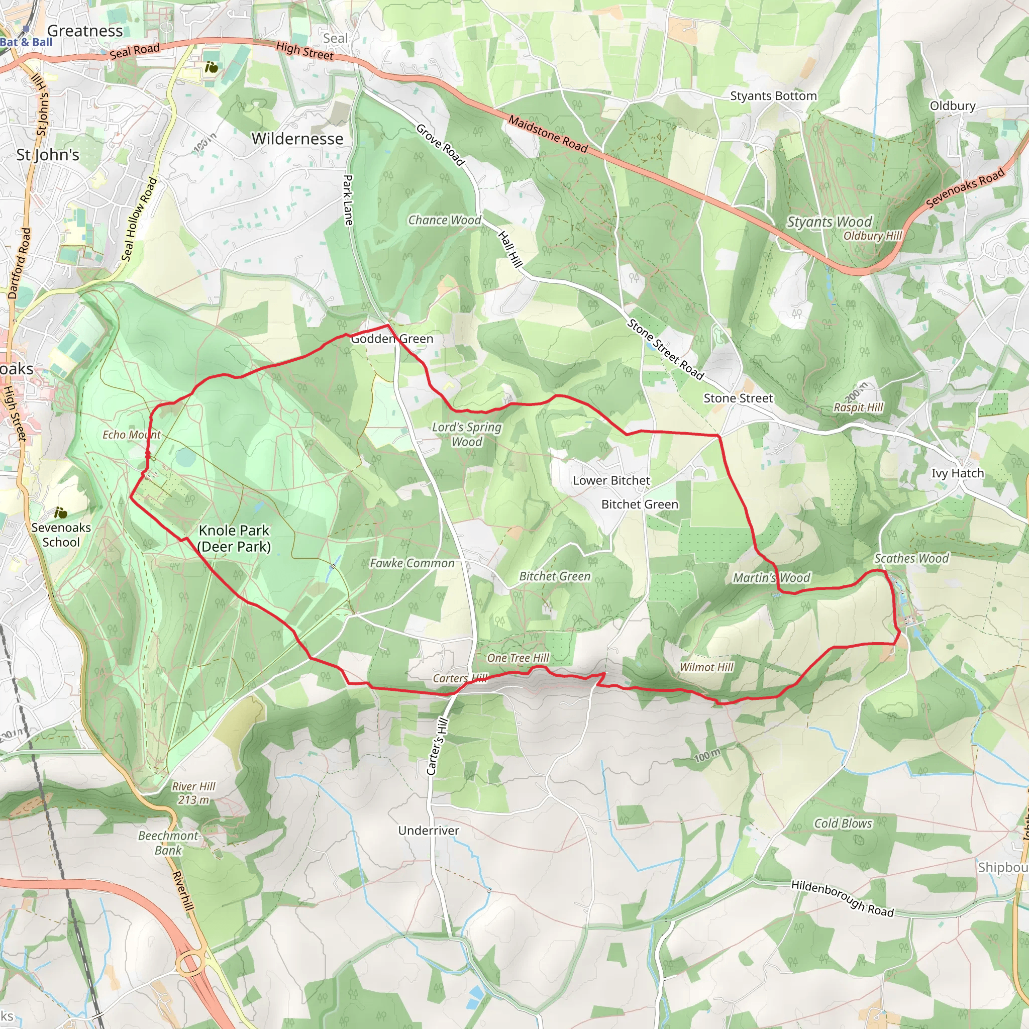 Knole House - Park to Ightham Mote Loop mobile static map