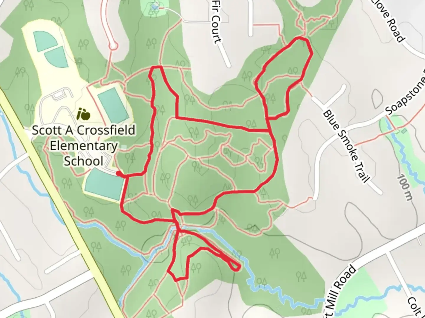 An image depicting the trail Fox Mill District Park Loop and its surrounding area.