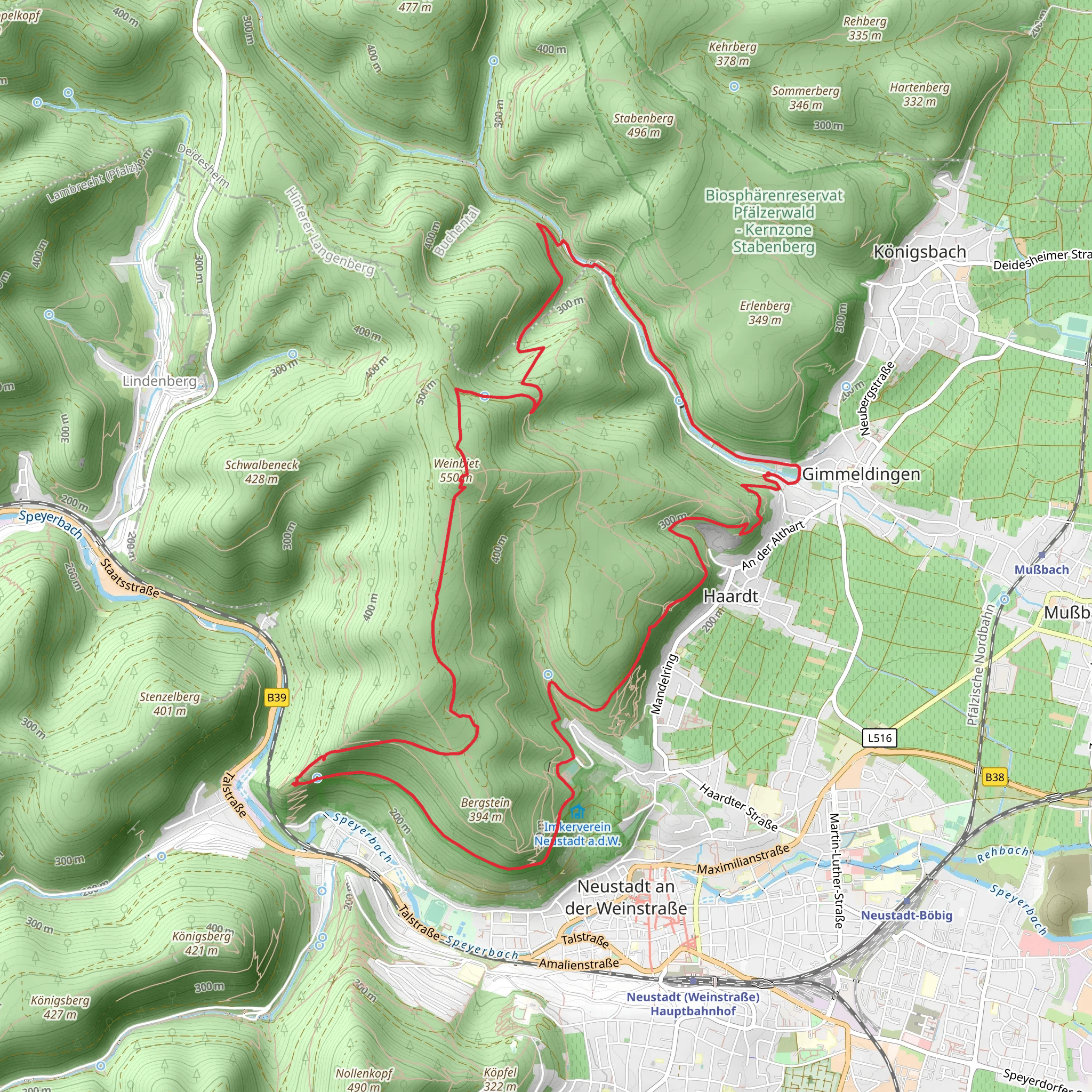 Schuhbaum and Weinbiet via Pfälzer Weinsteig mobile static map