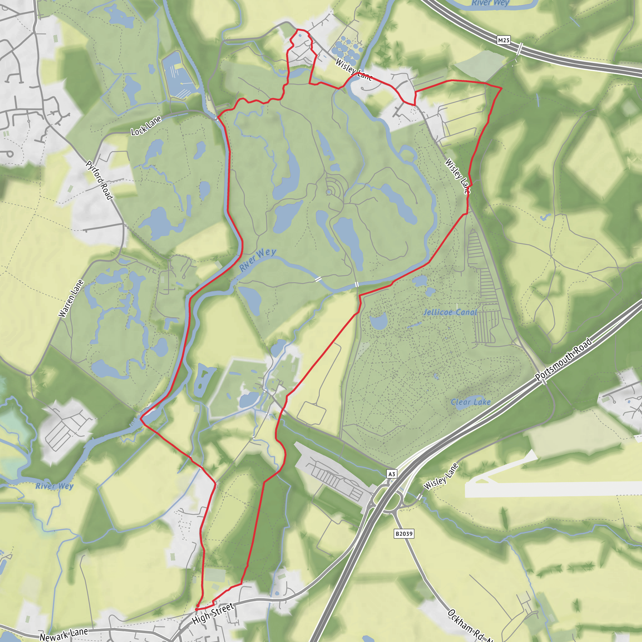 Ripley - River Wey - Wisley Gardens and Walsham Lock mobile static map