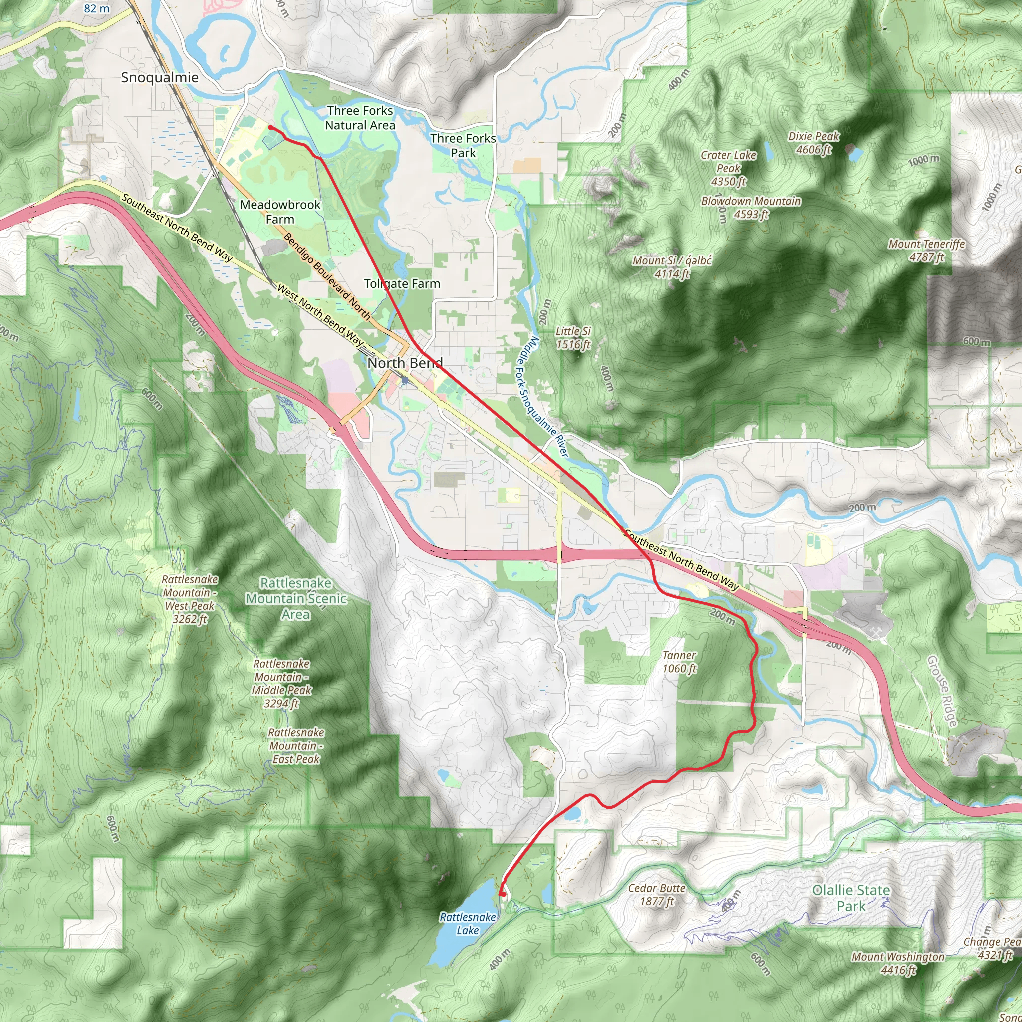 Snoqualmie Valley Trail to Rattlesnake Lake mobile static map