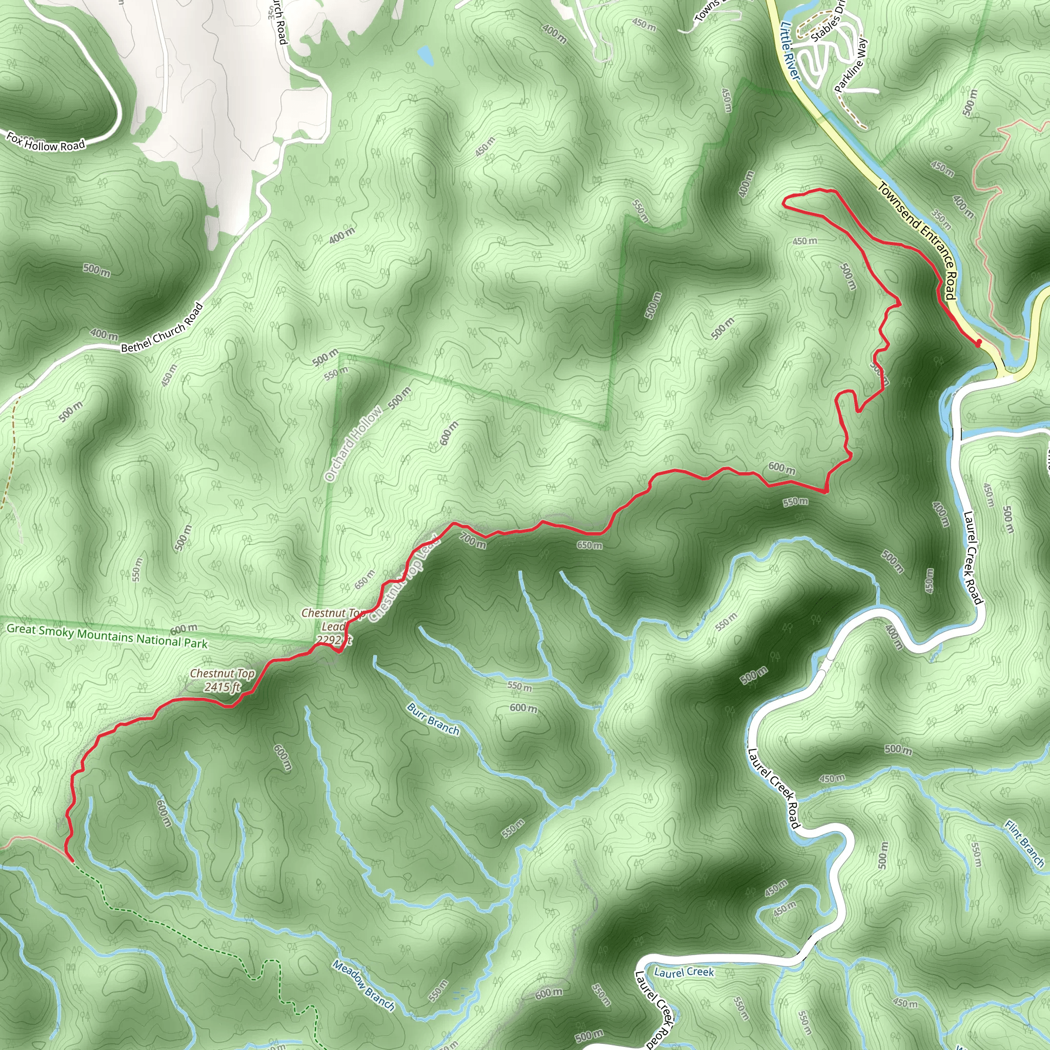 Chestnut Top Trail mobile static map