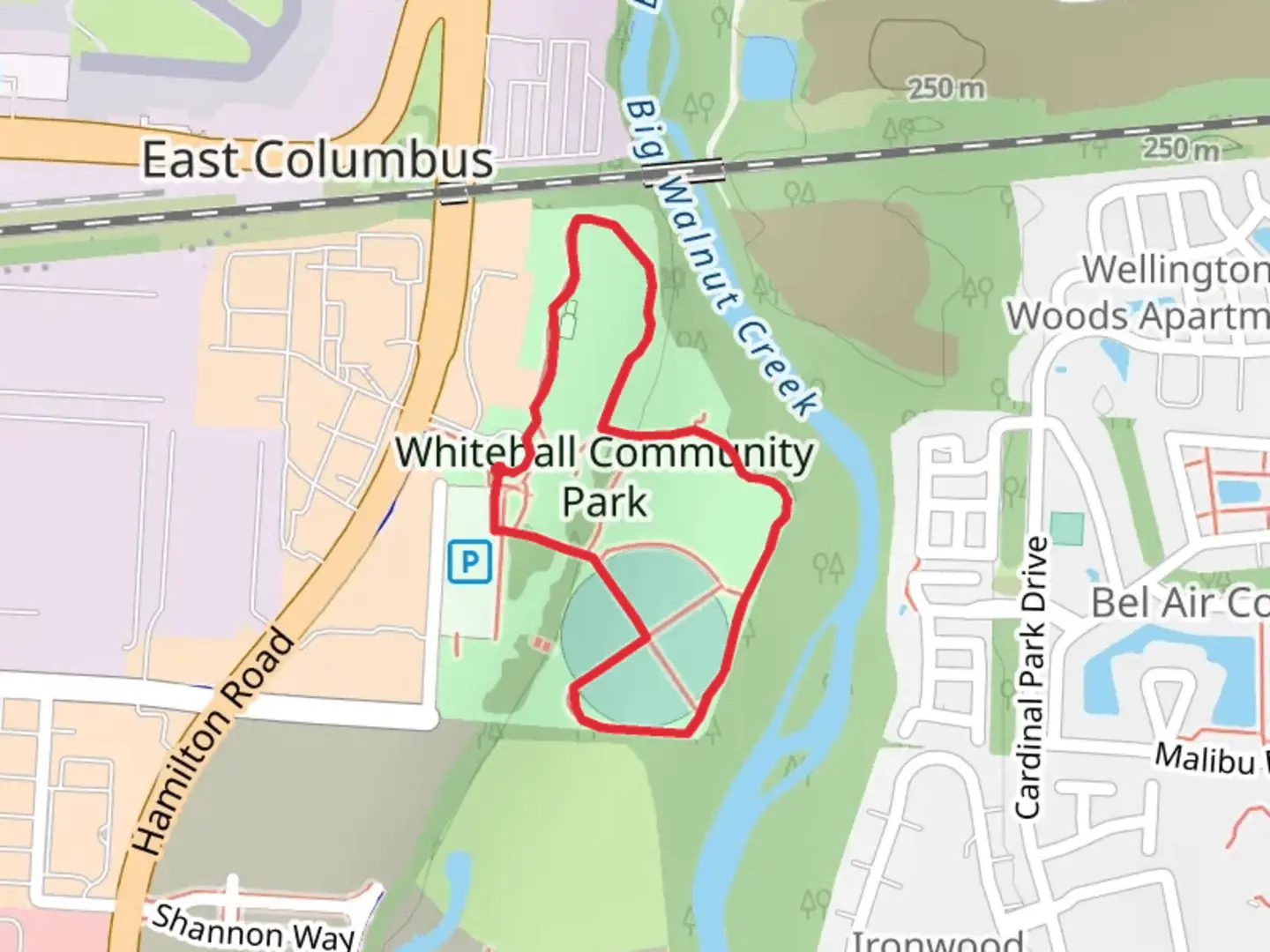 An image depicting the trail Whitehall Community Park Loop and its surrounding area.