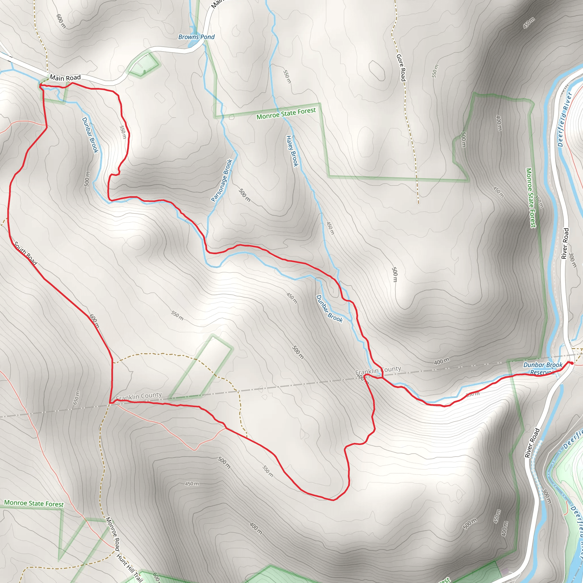 Trail along Dunbar Brook in Monree State Forest mobile static map
