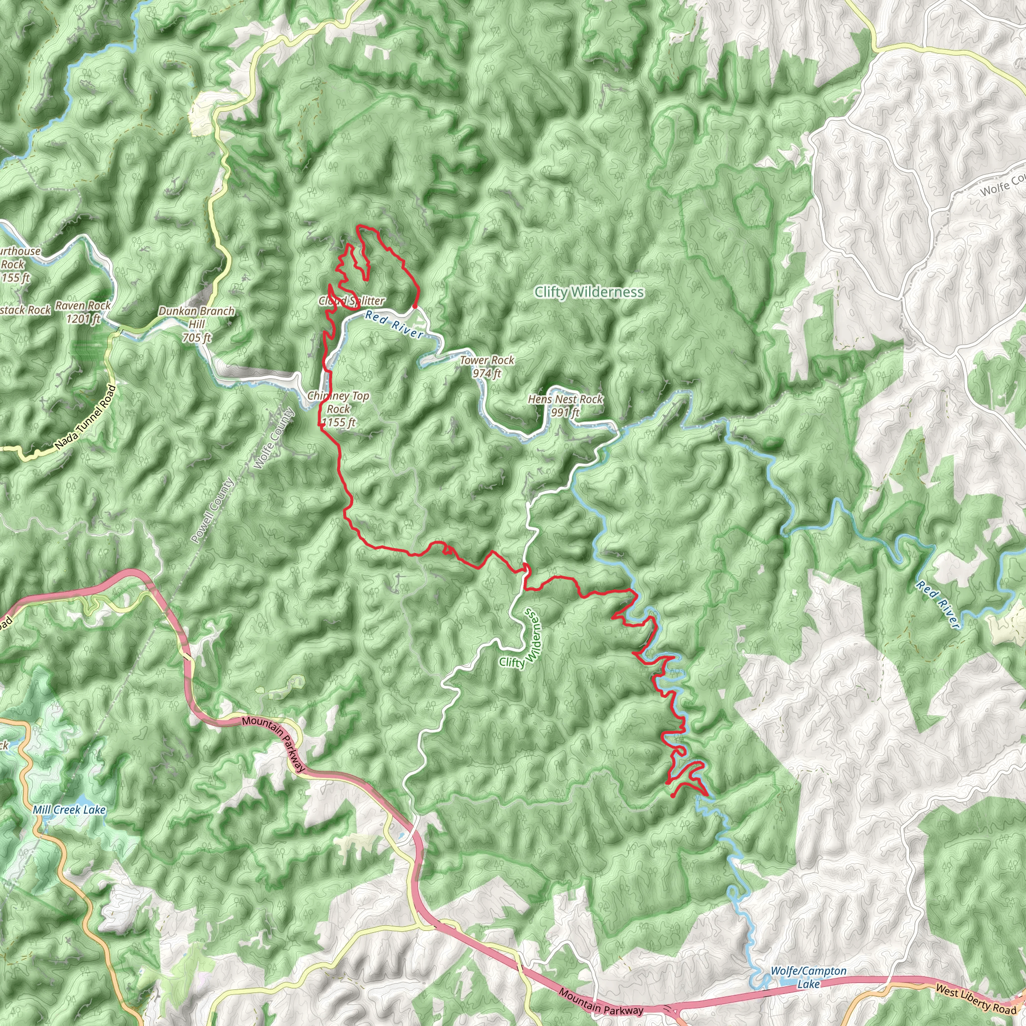 Sheltowee Trace Trail and Swift Camp Creek Trail mobile static map