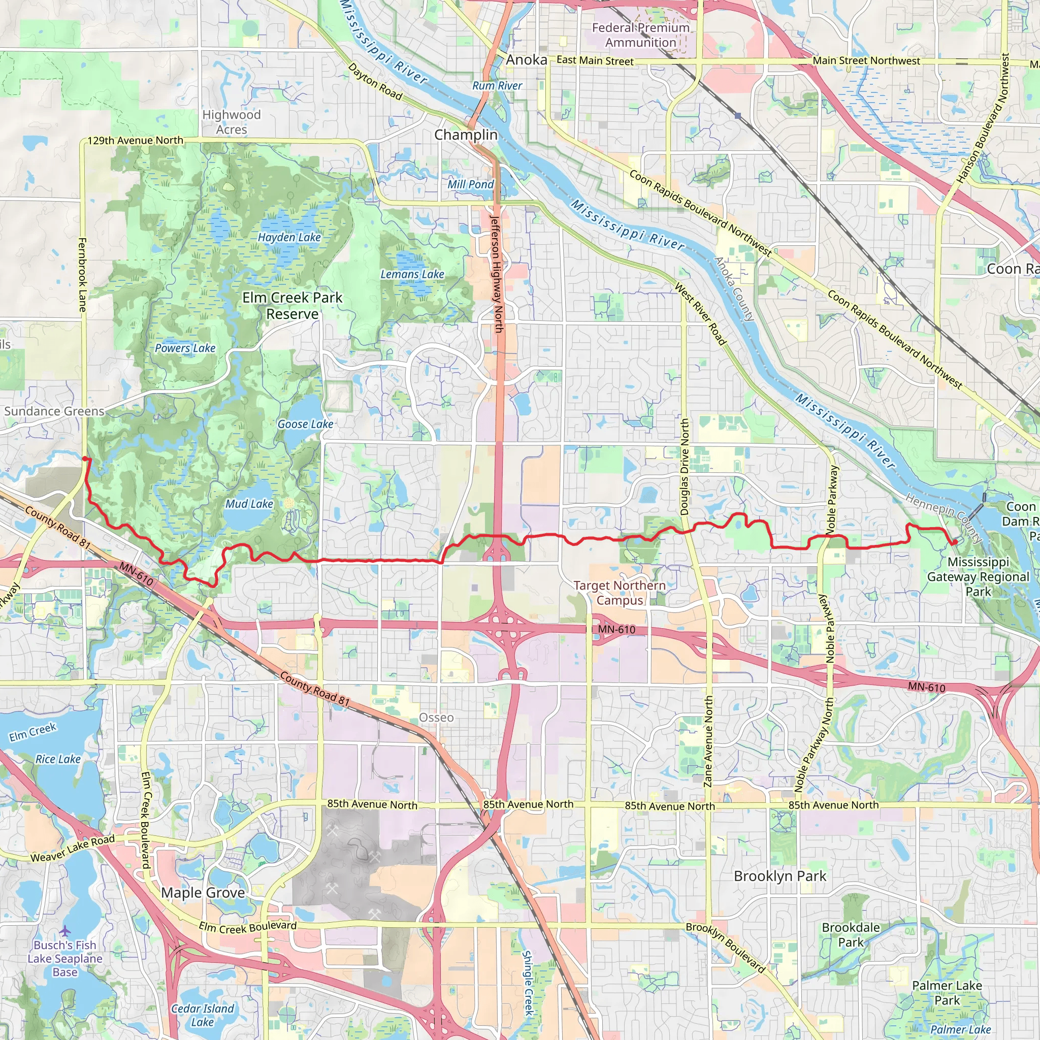 Valley and Rush Creek Regional Trail mobile static map