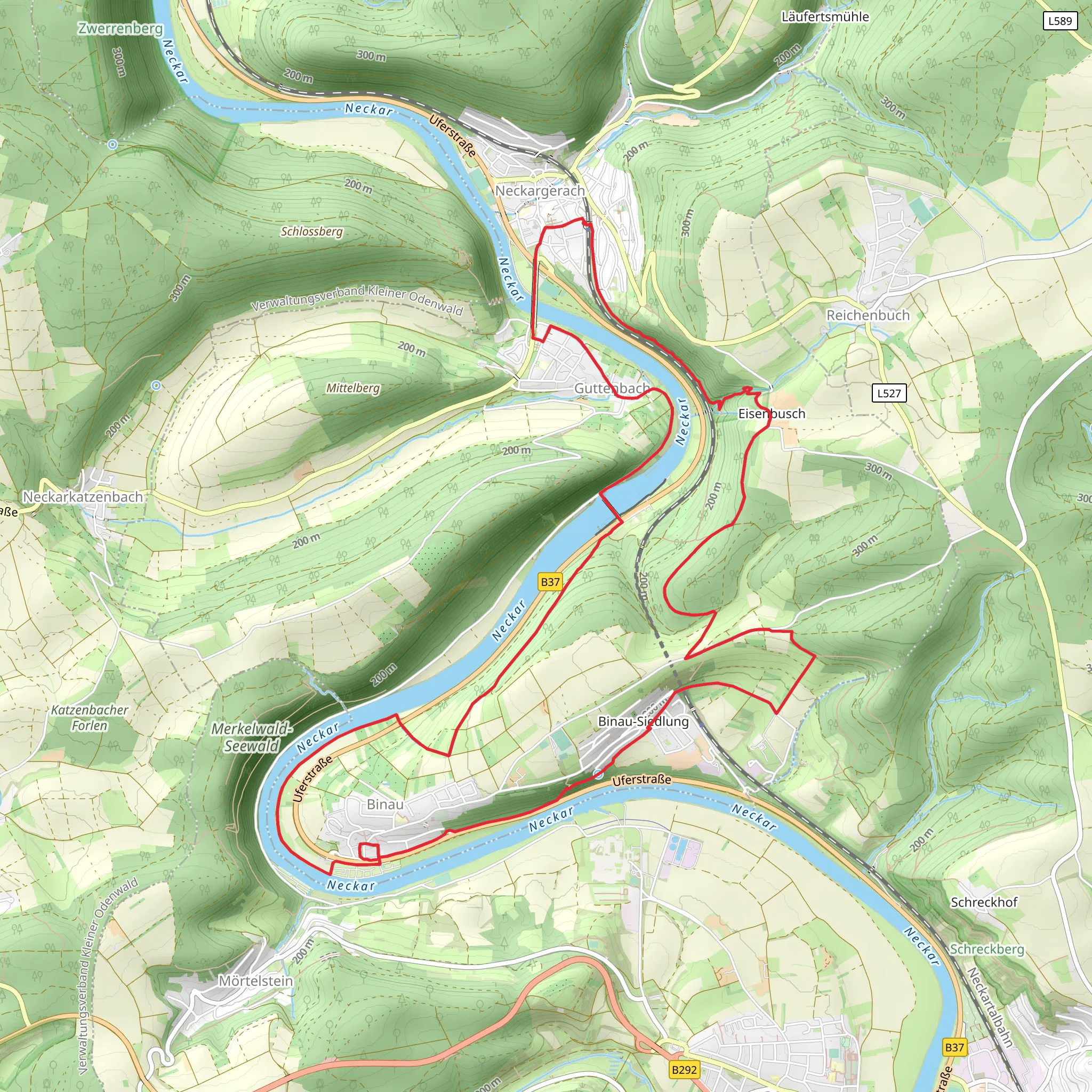 Neckargerach to Binau via Neckar mobile static map