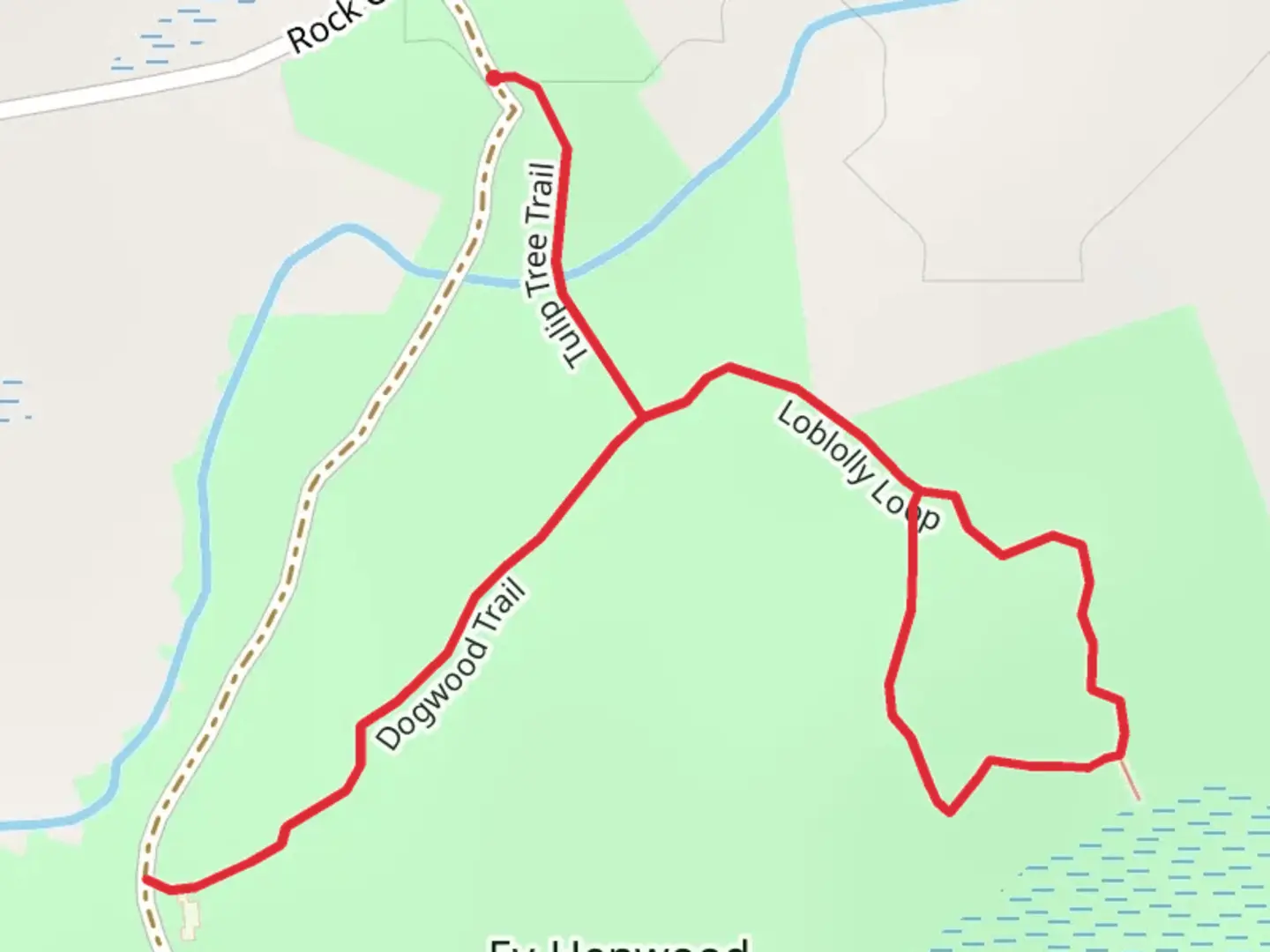 An image depicting the trail Dogwood and Loblolly Loop and its surrounding area.