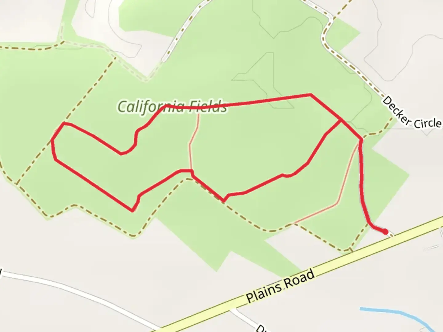 An image depicting the trail California Fields Wildlife Area Loop and its surrounding area.