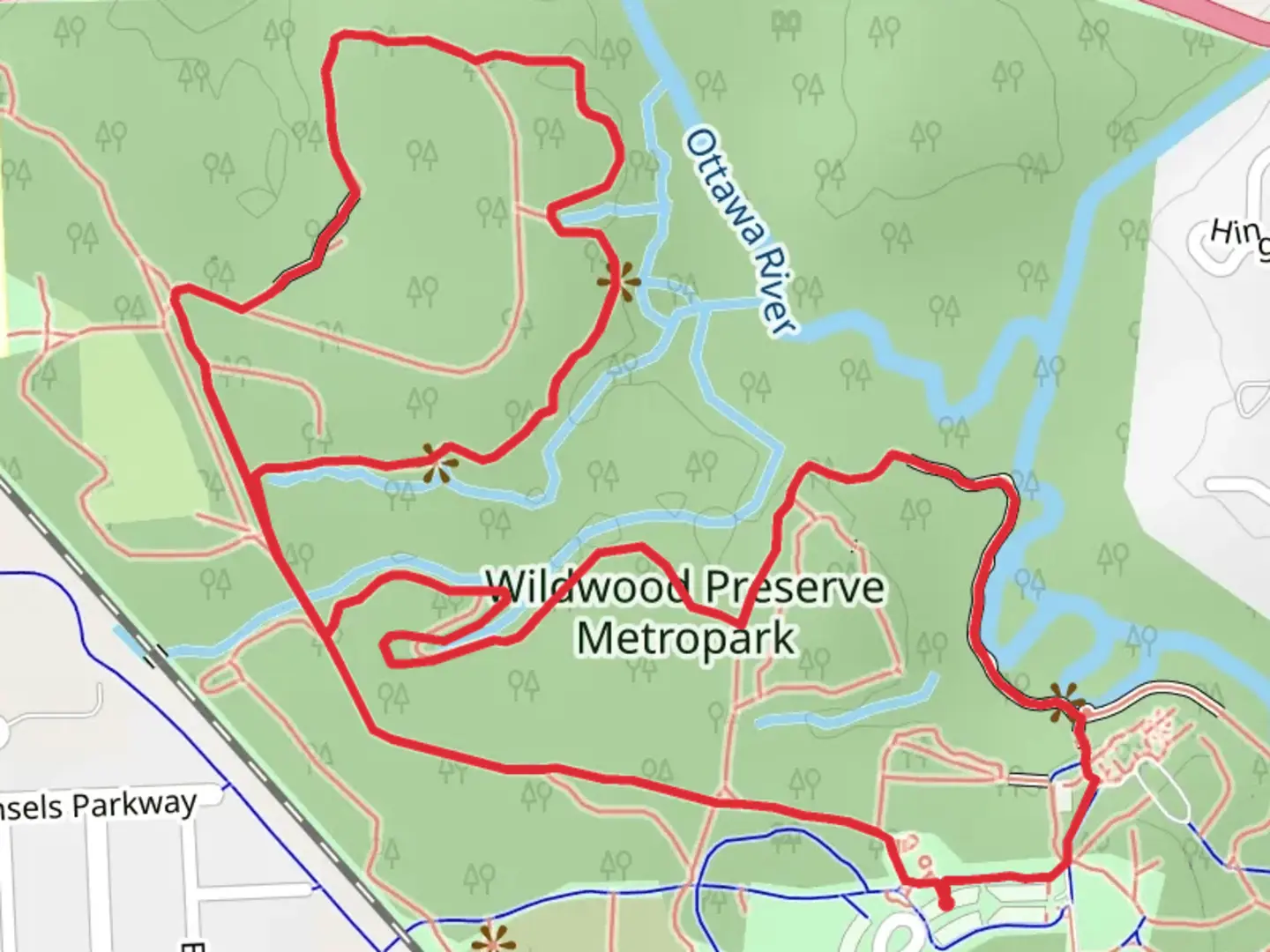 An image depicting the trail Upland Woods and Prairie Loop Trail - Wildwood Preserve Metropark and its surrounding area.