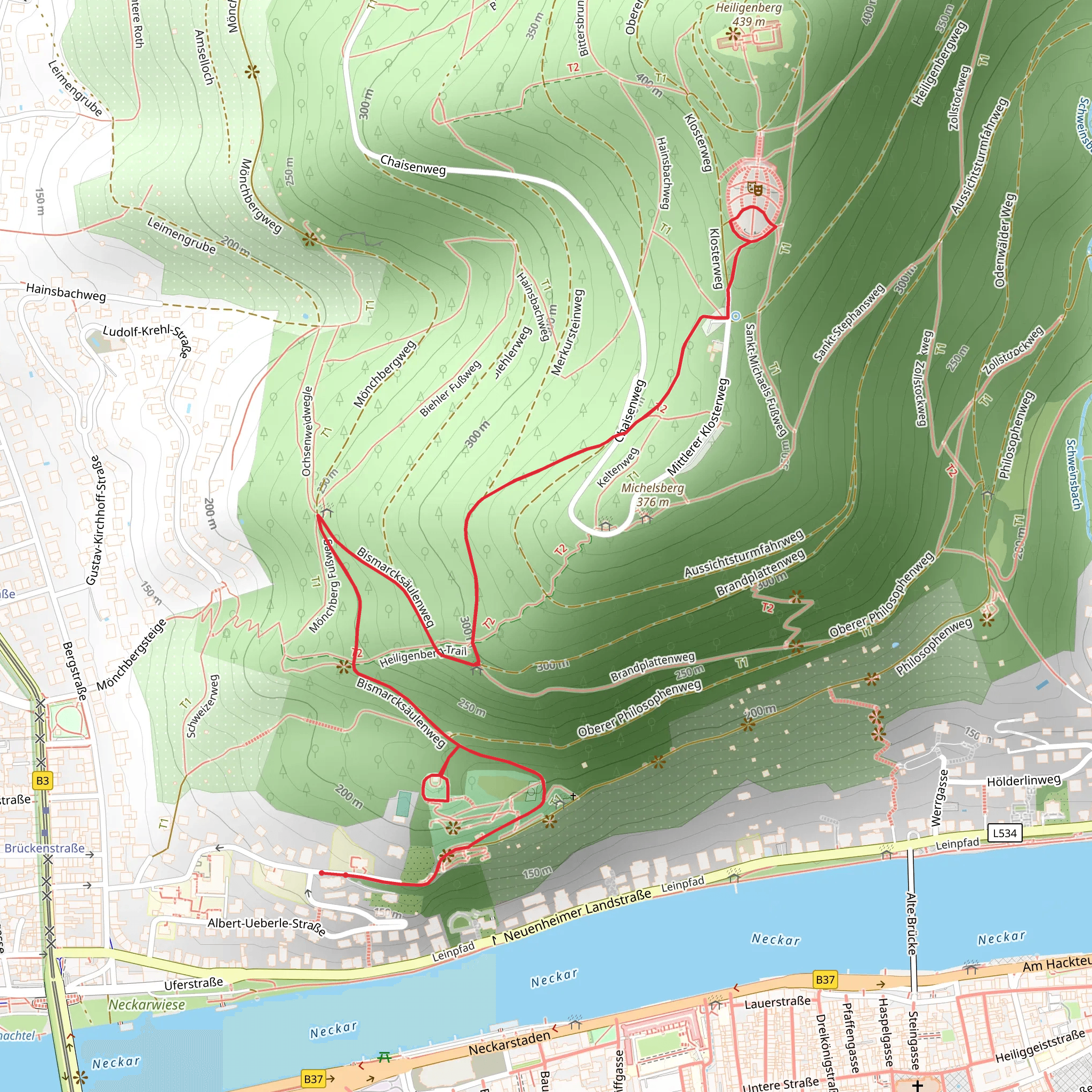 Bismarcksäule and Thingstätte via Bismarcksäulenweg mobile static map