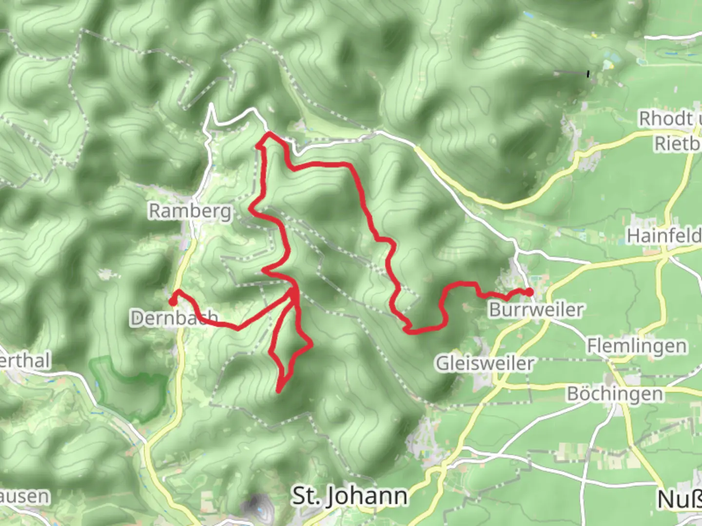An image depicting the trail Burrweiler to Dernbach Walk via Orensfels and its surrounding area.