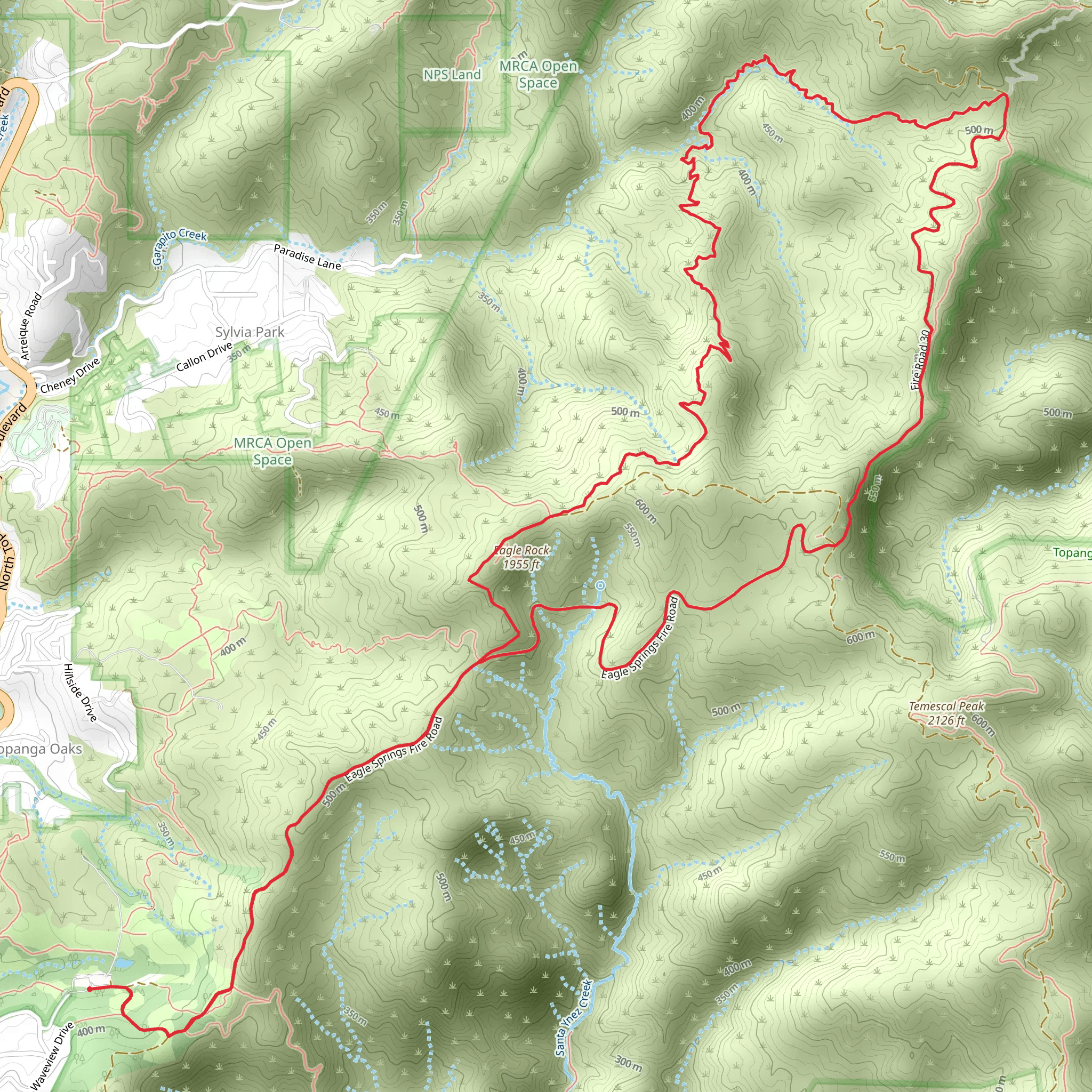 Eagle Springs Fire Road and Garapito Canyon Loop Trail mobile static map