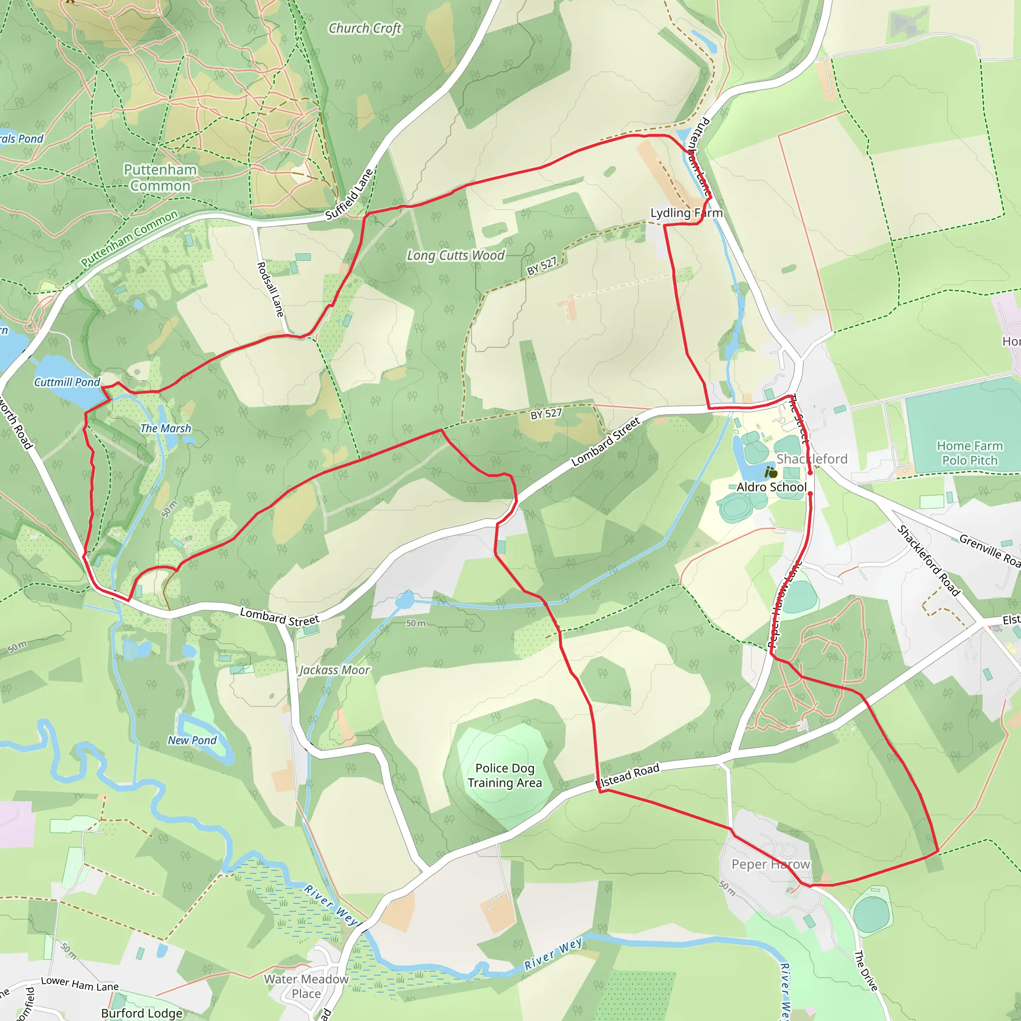 Shackleford and Peper Harow Loop mobile static map