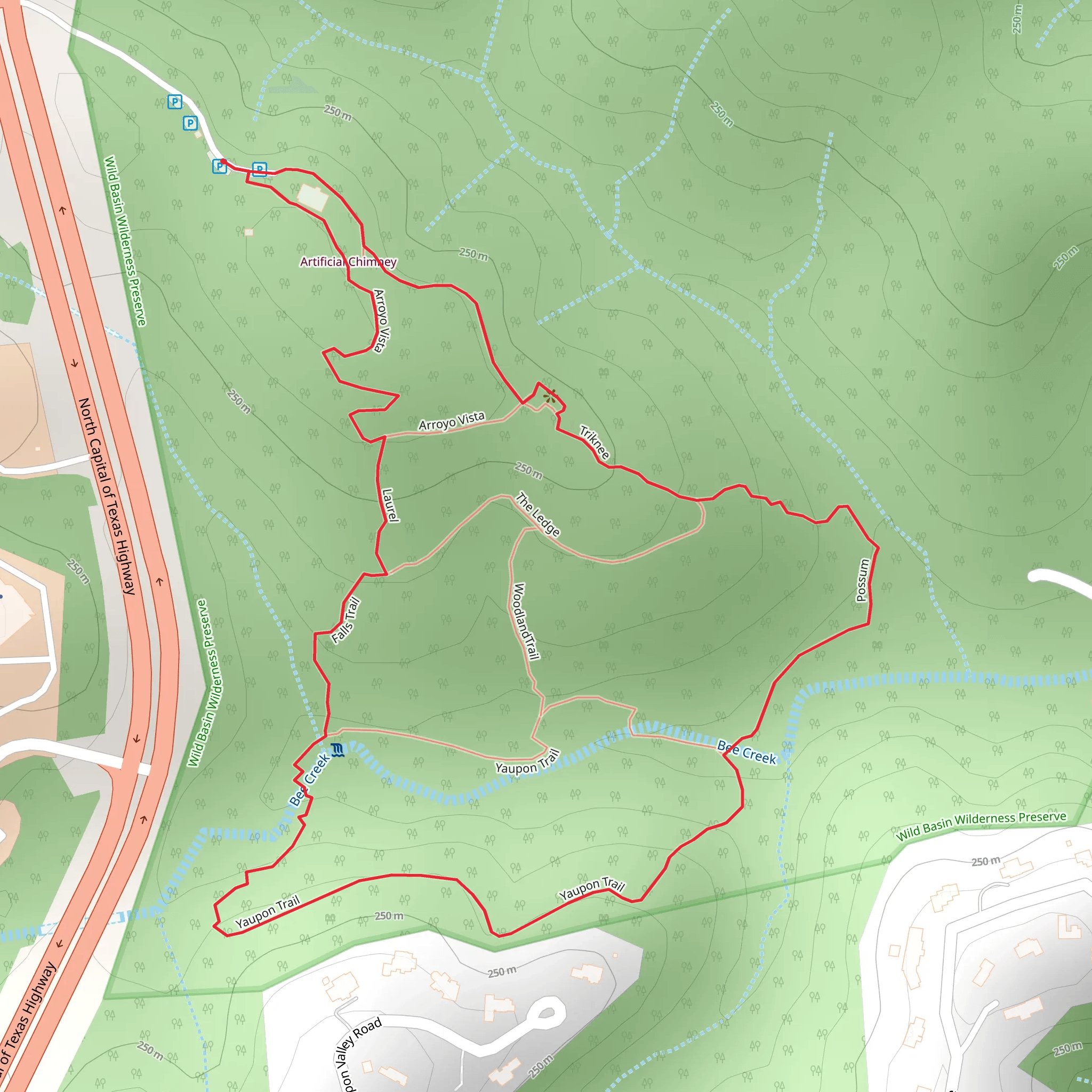 Bee Creek and Yaupon Loop Trail mobile static map