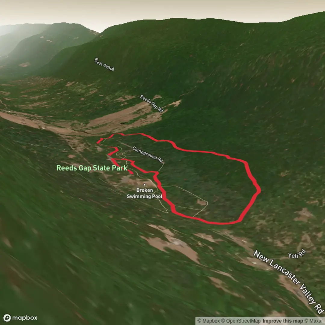 An image depicting the trail Reeds Gap State Park Trail and its surrounding area.