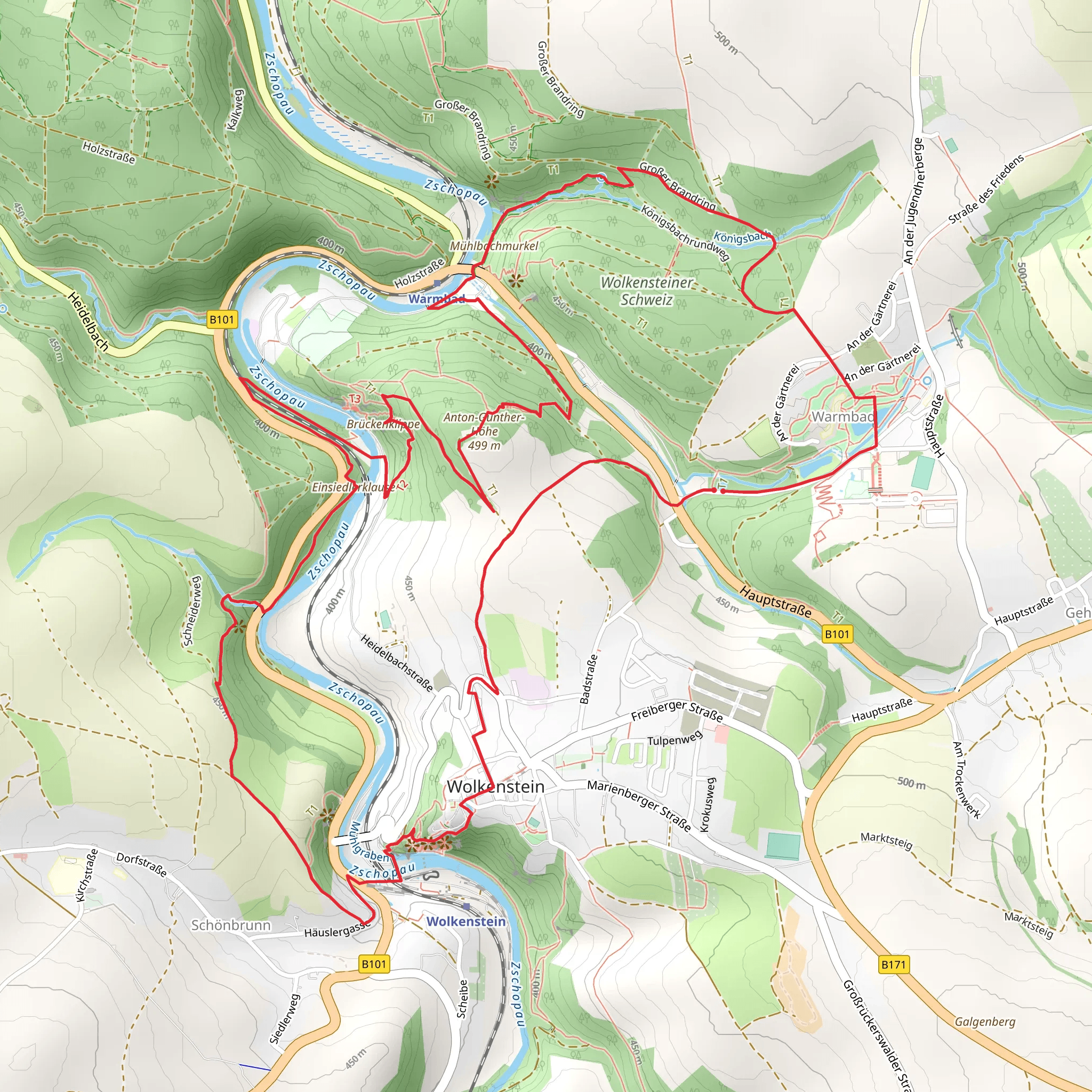 Anton-Guenther via Grosser Rundweg Wolkenstein and Huettenmuehlenstrasse mobile static map