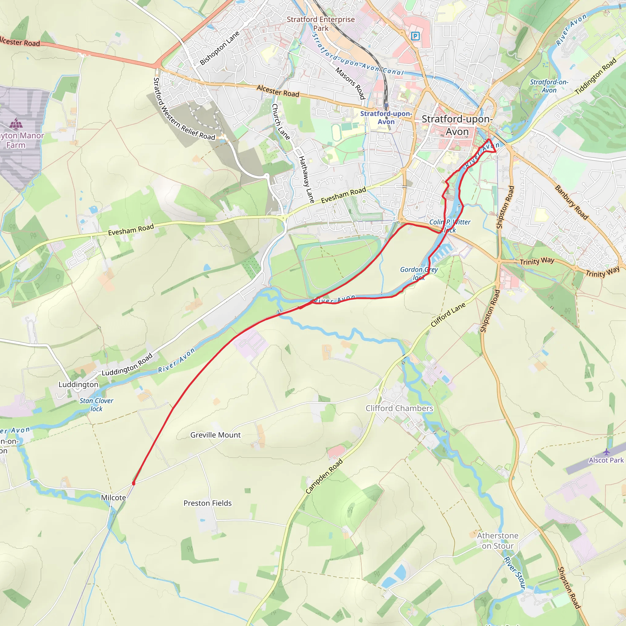 Stratford-upon-Avon from Milcote mobile static map