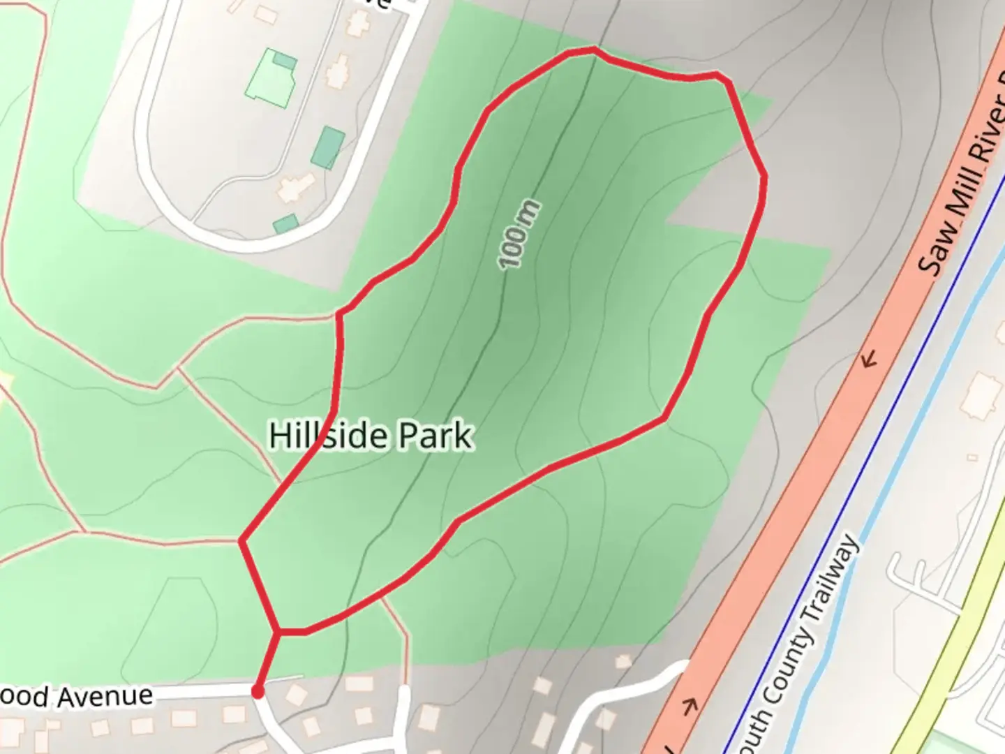 An image depicting the trail Hillside Wood Loop and its surrounding area.