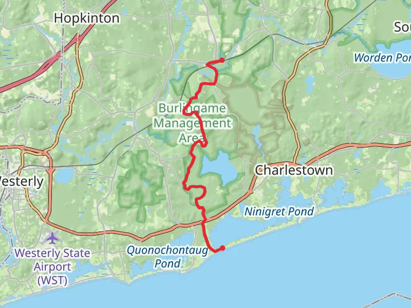 Quonochontaug to Wood River Junction via North South Trail