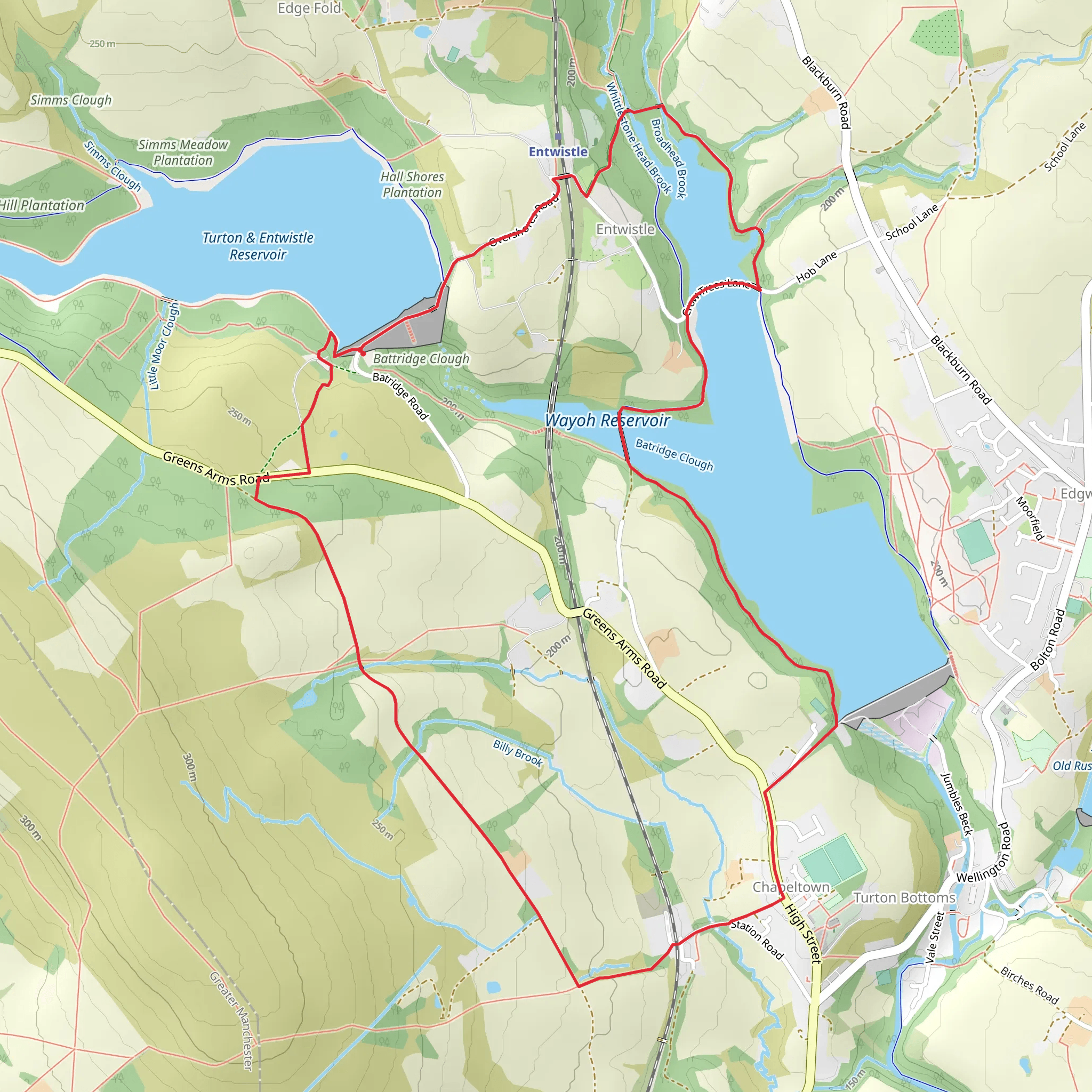 Entwistle and Chapeltown Loop via Wayoh Reservoir mobile static map