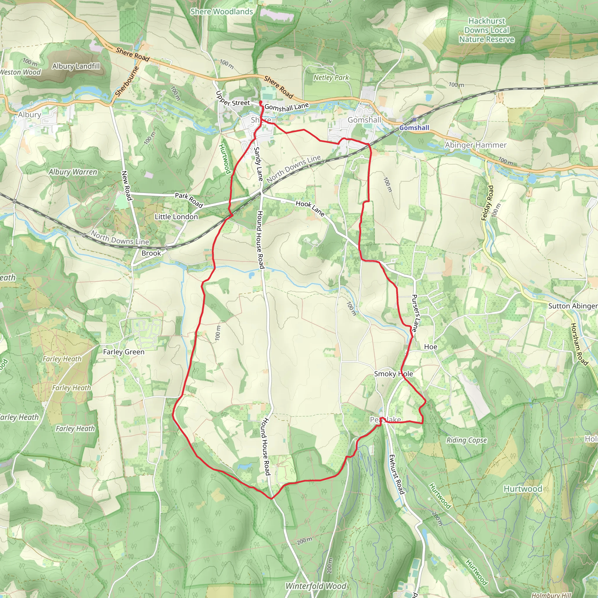 Peaslake and Shere Parish Millennium Trail mobile static map