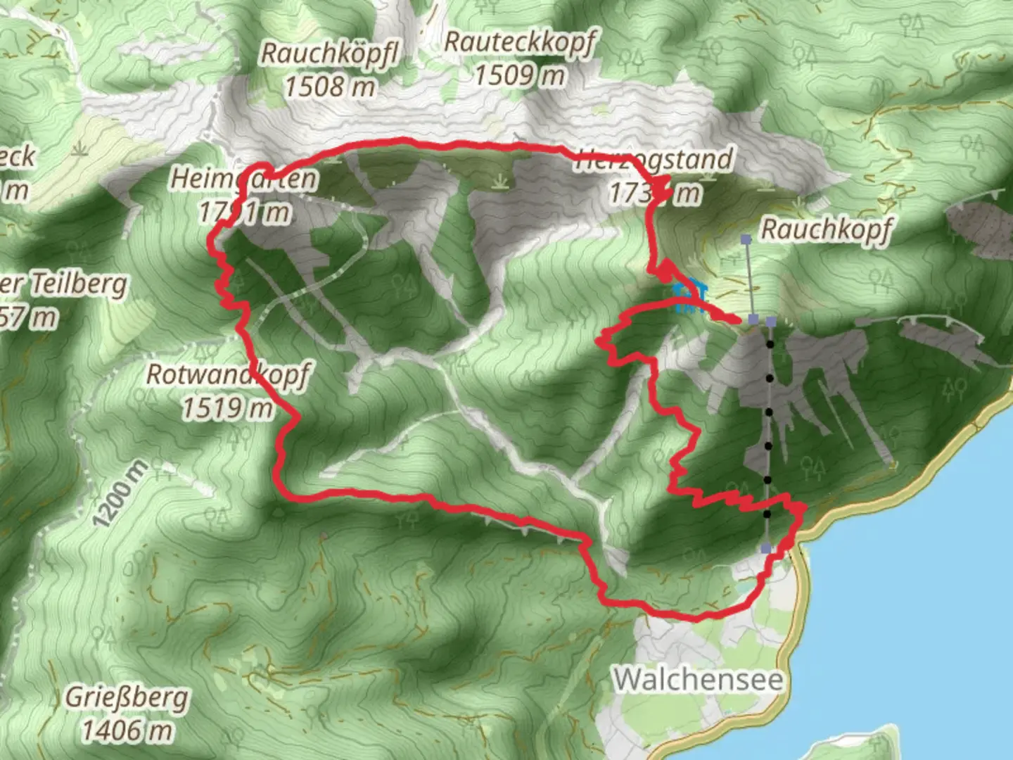 An image depicting the trail Holzkopf, Rotwandkopf and Fahrenberg Loop and its surrounding area.