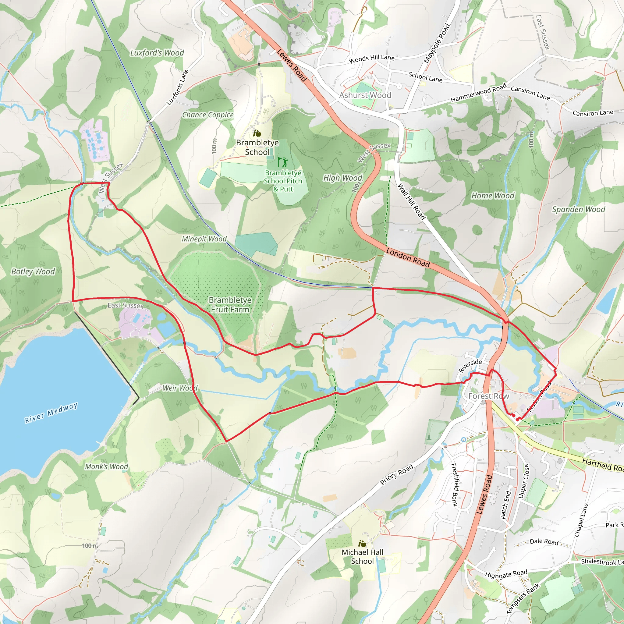 Weir Wood Reservoir East Side Loop mobile static map