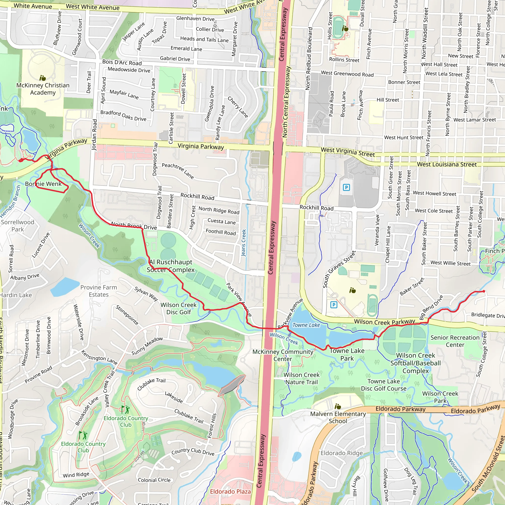 Wilson Creek Trail and Towne Lake mobile static map