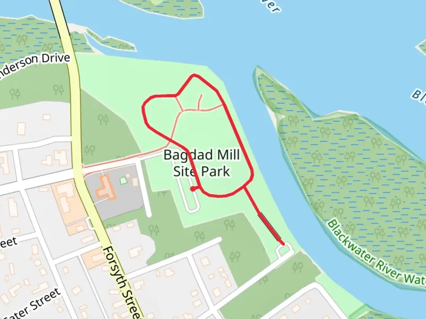 An image depicting the trail Bagdad Mill Site Park Loop and its surrounding area.
