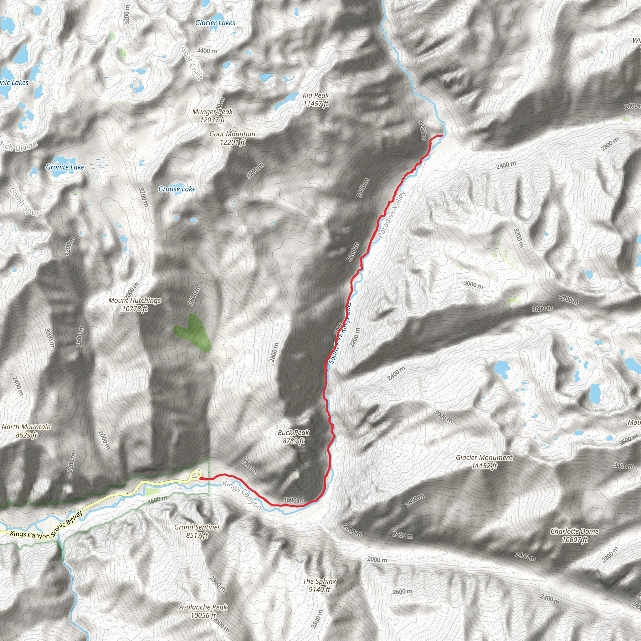 South Fork Kings River - Paradise Valley Trail mobile static map