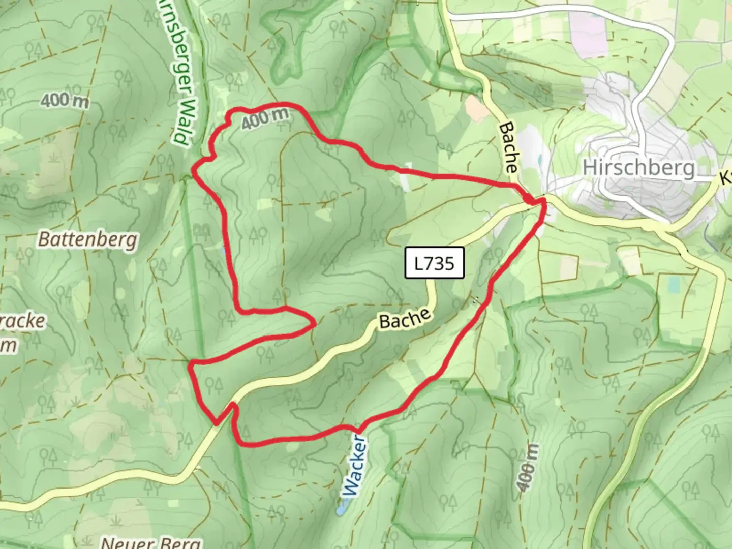 An image depicting the trail Hirschberg Loop and its surrounding area.