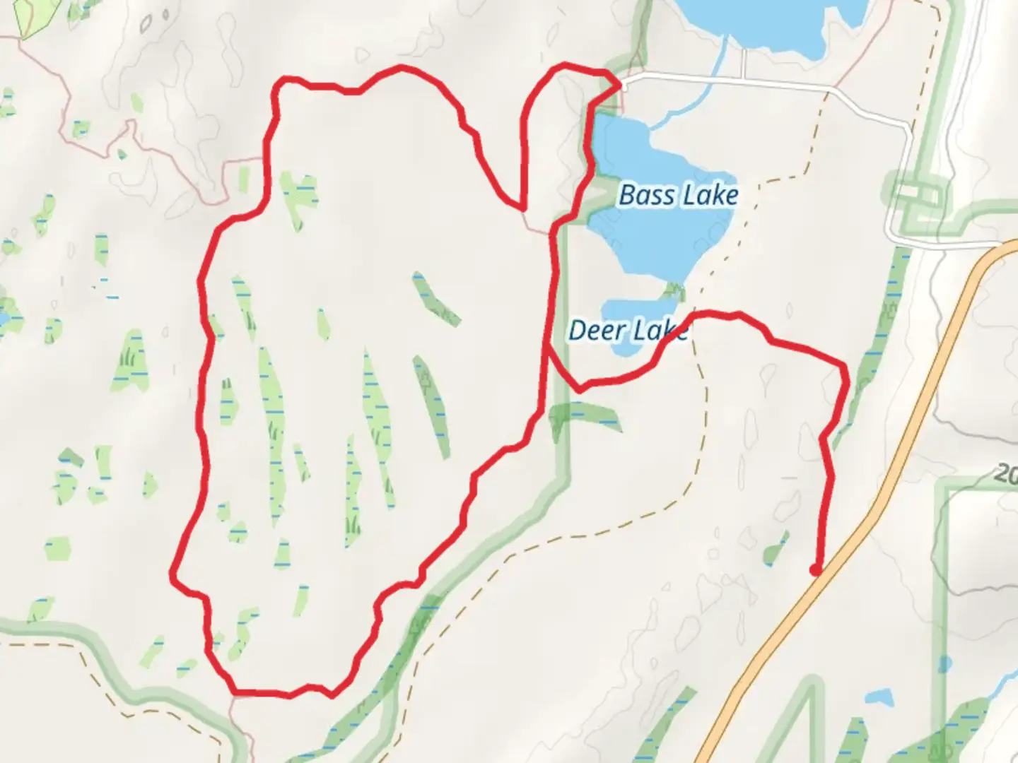 An image depicting the trail Bass Lake and Deer Lake Loop and its surrounding area.