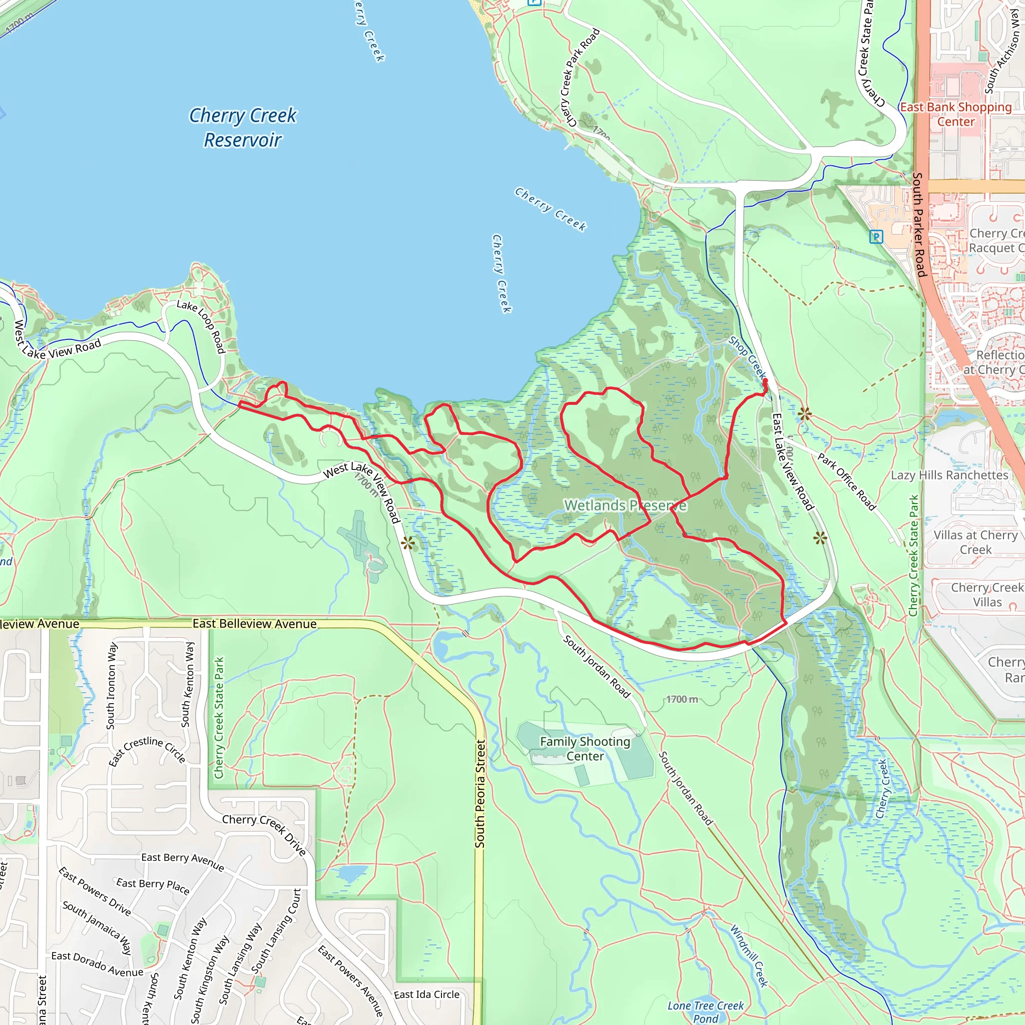 Wetland Trail, Cherry Creek trail and South Connector Loop Trail mobile static map