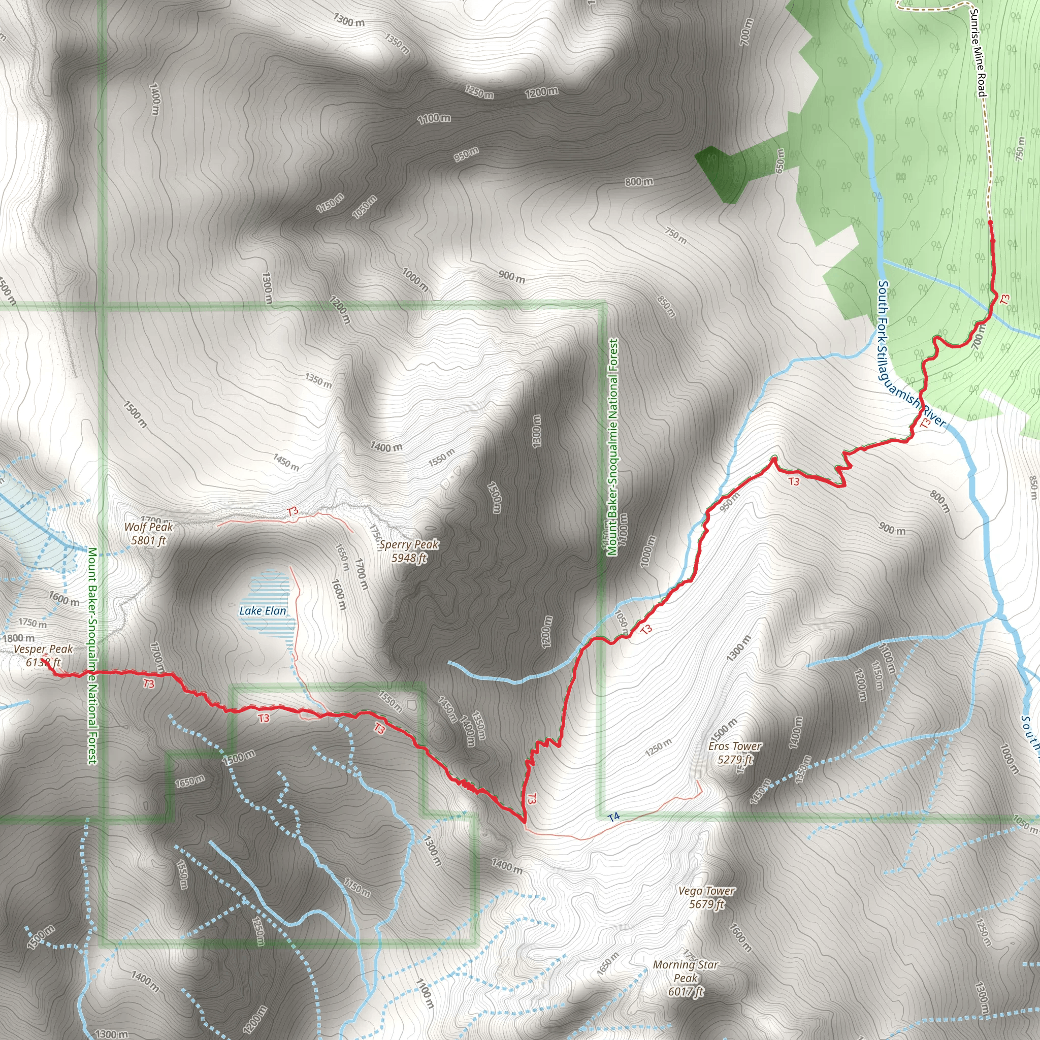 Vesper Peak and Headlee Pass via Sunrise Mine Trail mobile static map