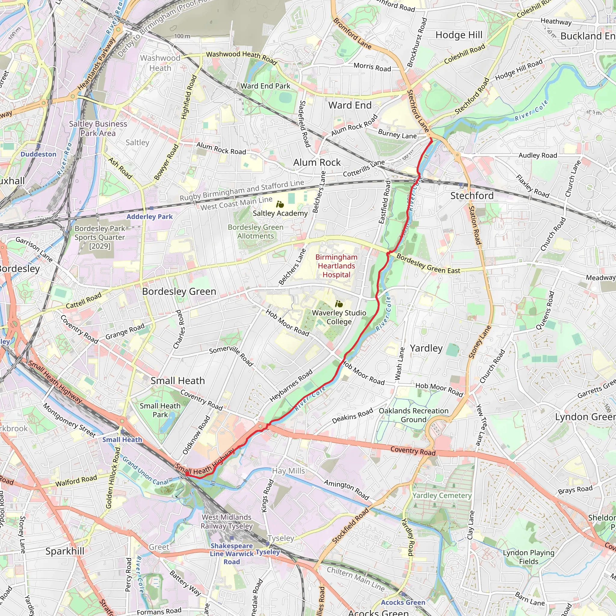 Small Heath to Stechford Walk mobile static map
