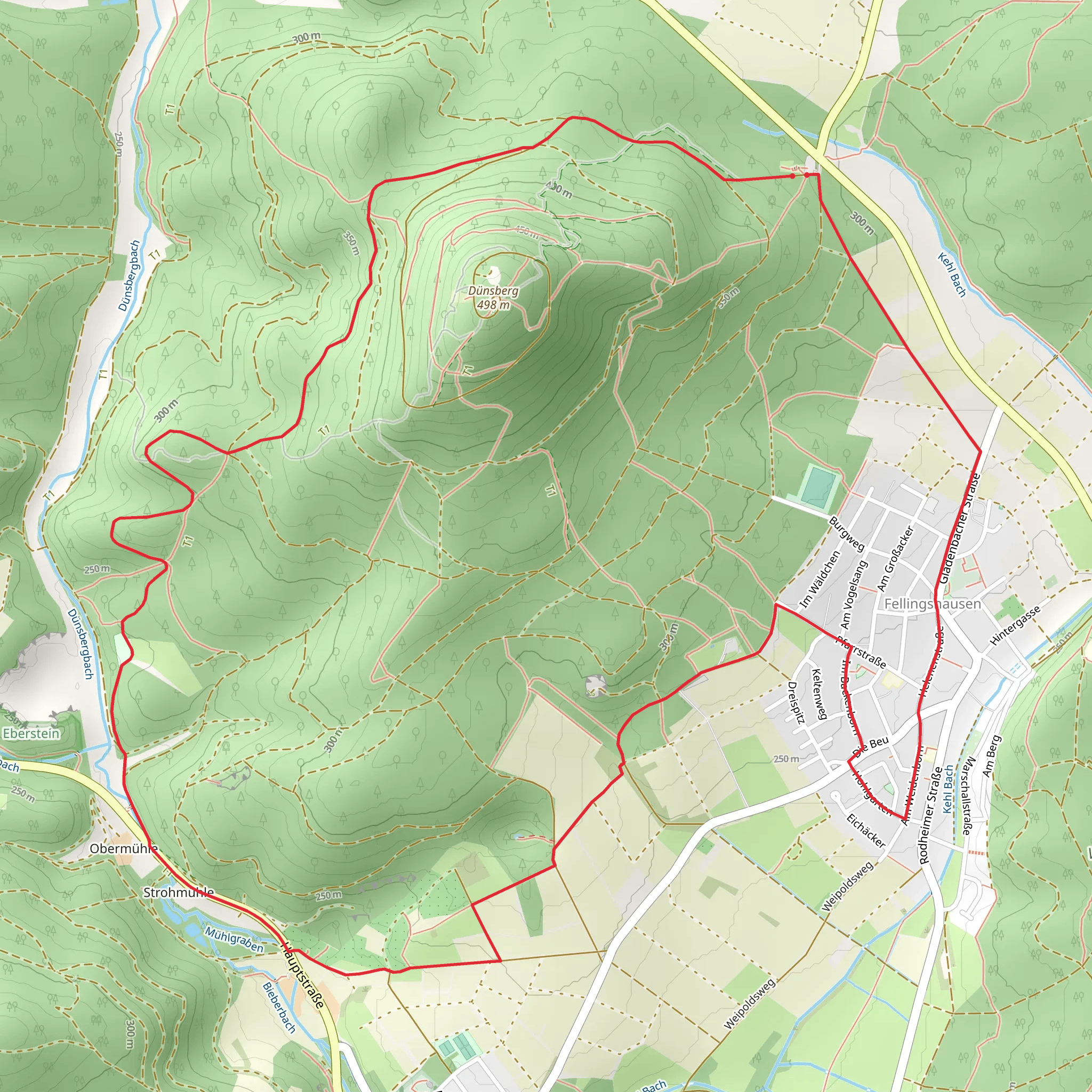 Dünsberg, Forsthaus am Dunsberg and Fellingshausen Loop mobile static map