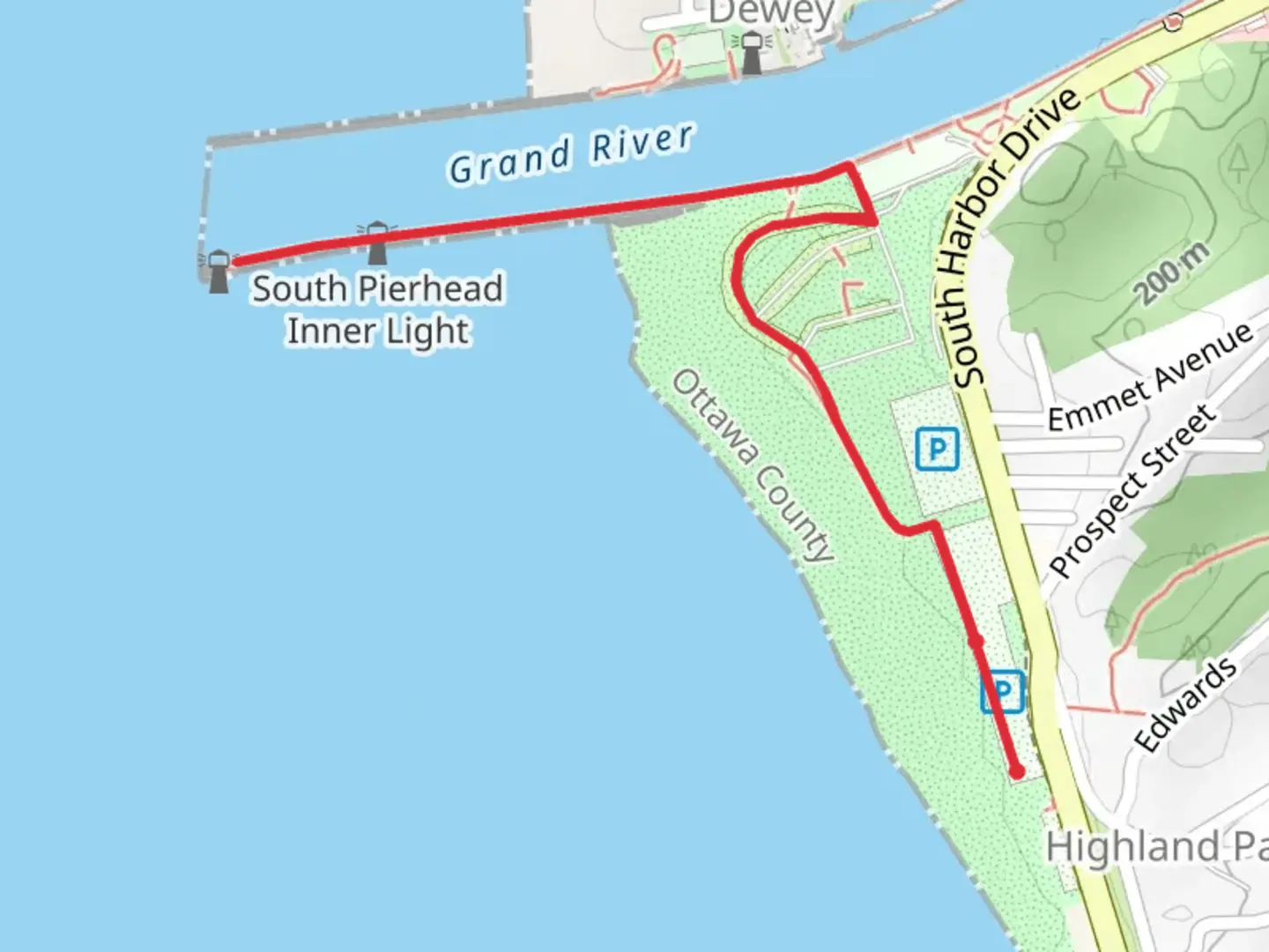 An image depicting the trail Grand Haven State Park Pierhead Walk and its surrounding area.