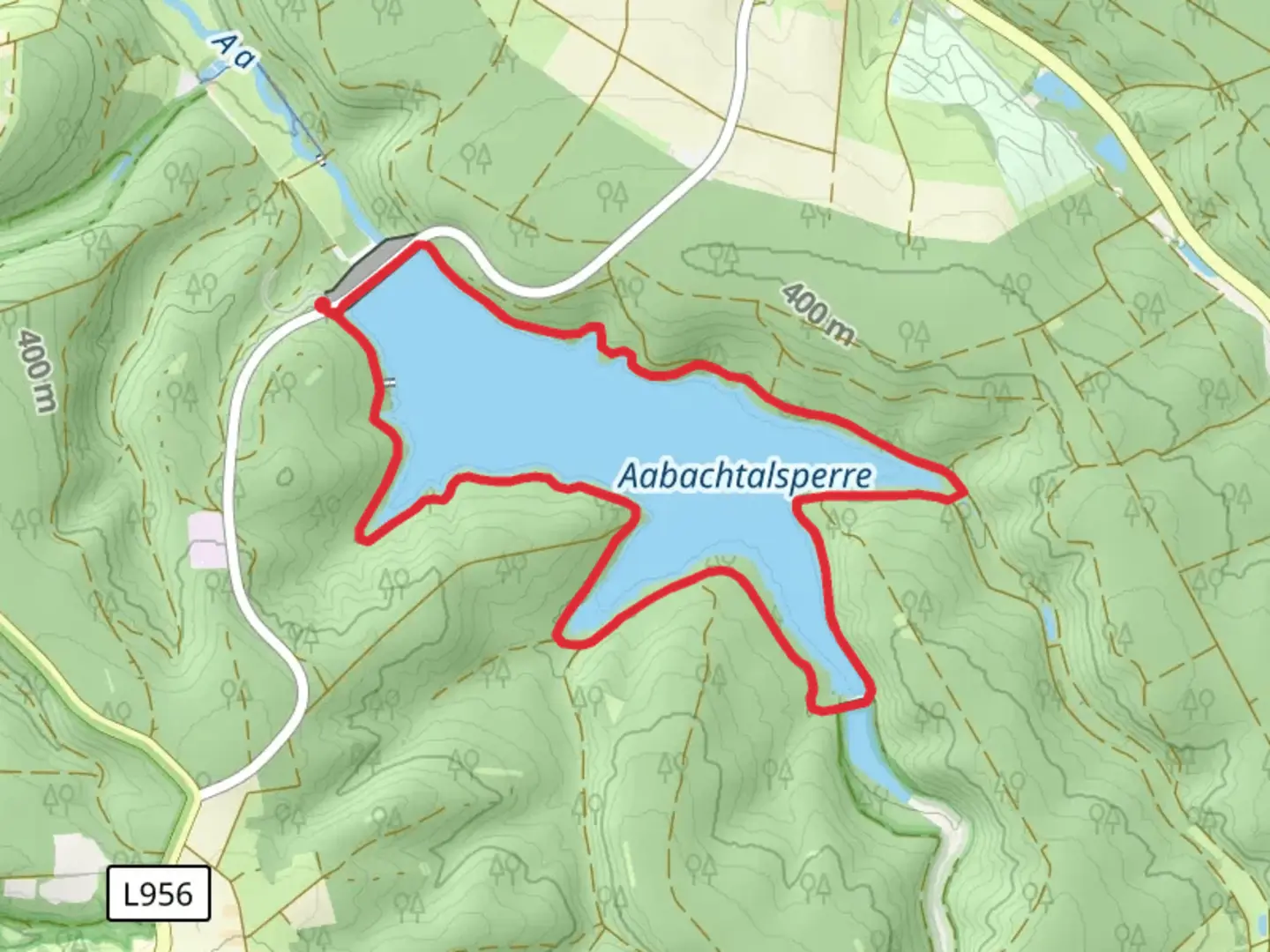 An image depicting the trail Aabach Talsperre Loop and its surrounding area.