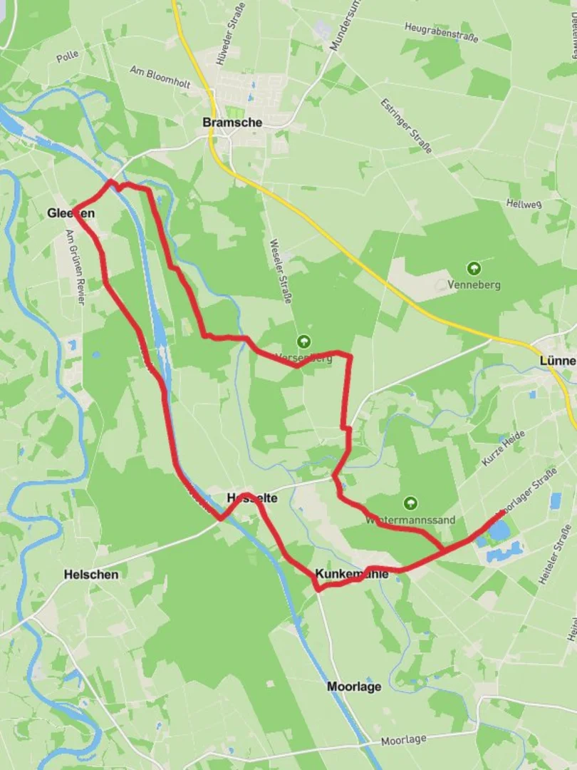 An image depicting the trail Kunkenmuhle to Gleesen Loop and its surrounding area.