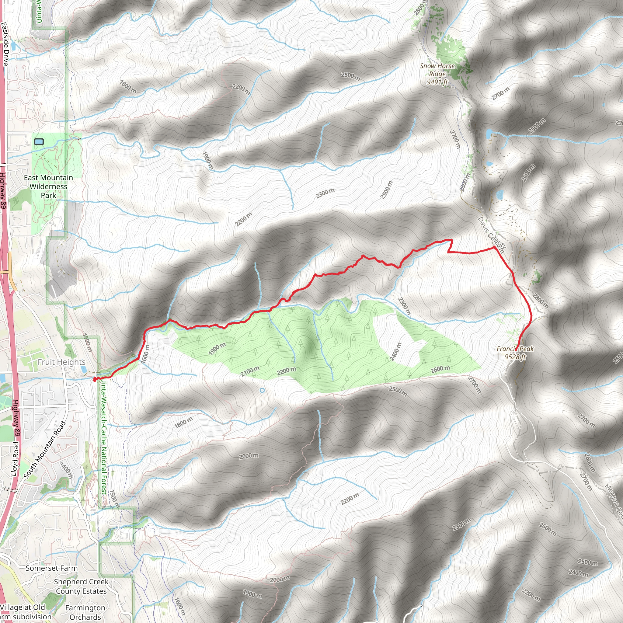 Francis Peak via Bair Canyon Trail mobile static map