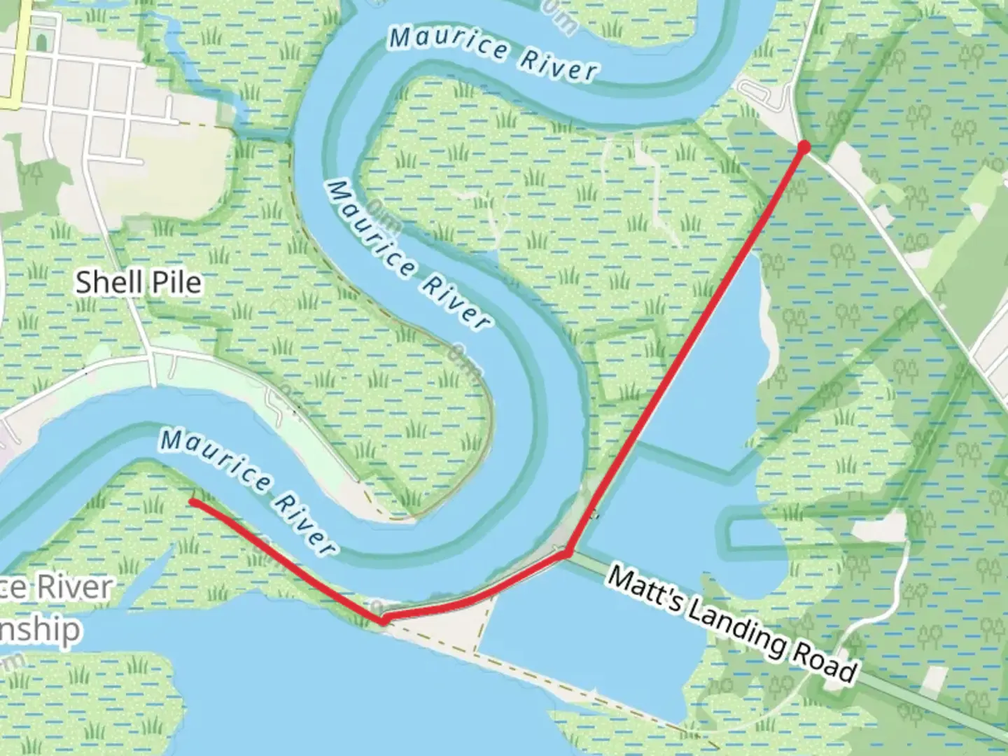 An image depicting the trail Walk along Maurice River from Menhaden Road and its surrounding area.